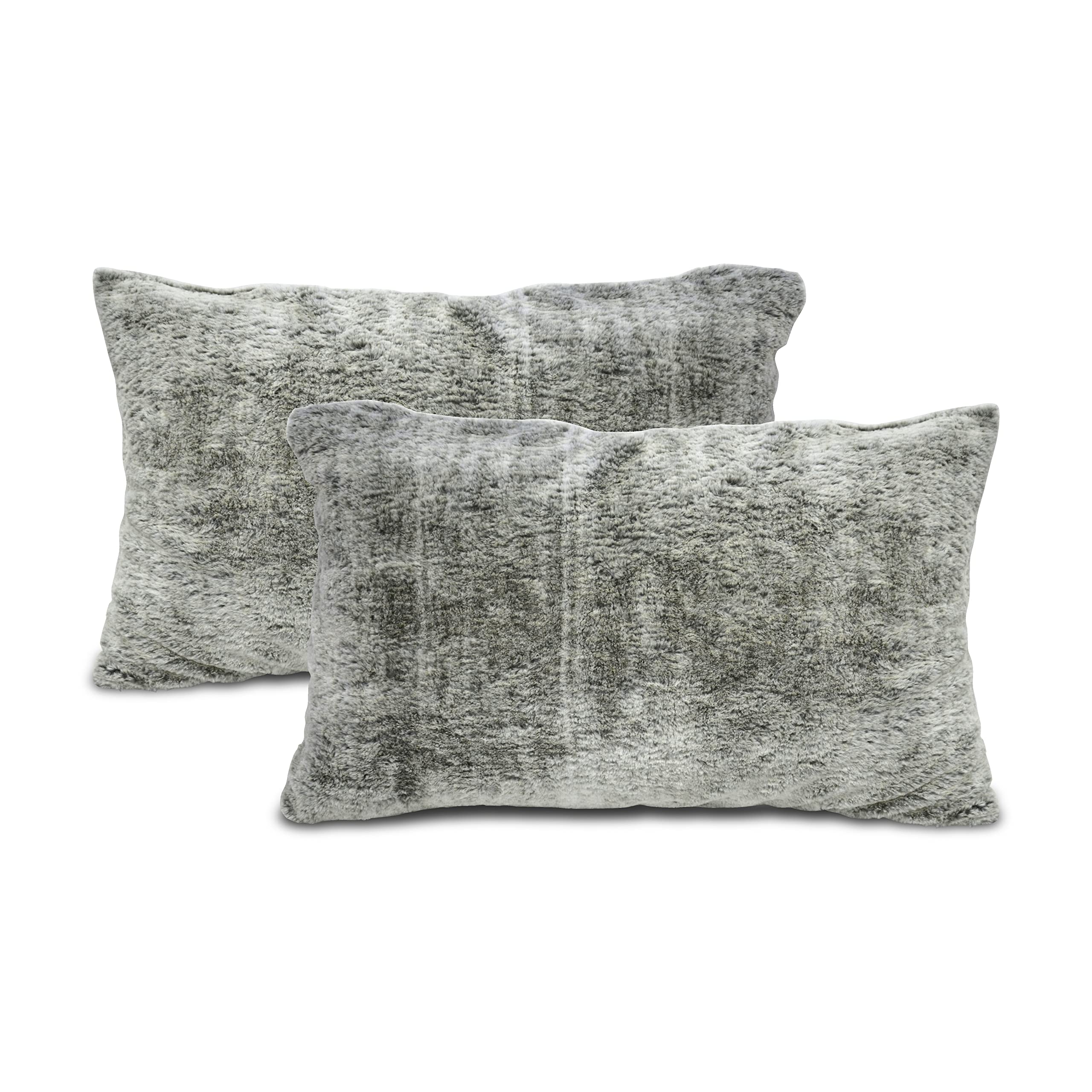 Divine Casa Faux Fluffy Fur Soft Decorative Pillow Covers/Cases Comfortable and Relaxing 28 x 18 Inch, Pack of 2 - Carbon Gray