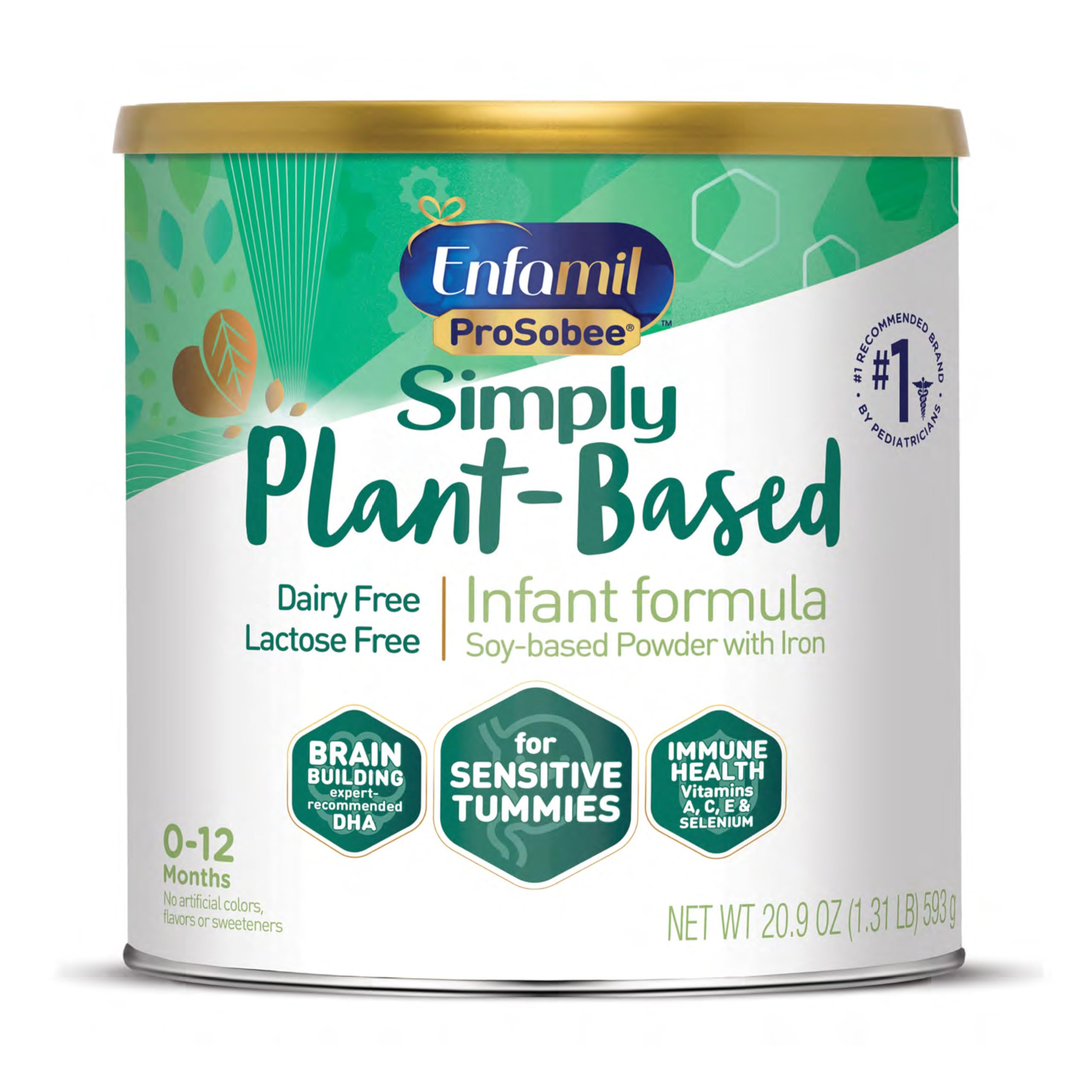 Enfamil Prosobee Plant based Baby Formula, for Sensitive Tummies, Soy-based Plant Sourced Protein, Vitamins for Immune Support, Lactose-free, Milk free, Gluten free, 20.9 Oz Can