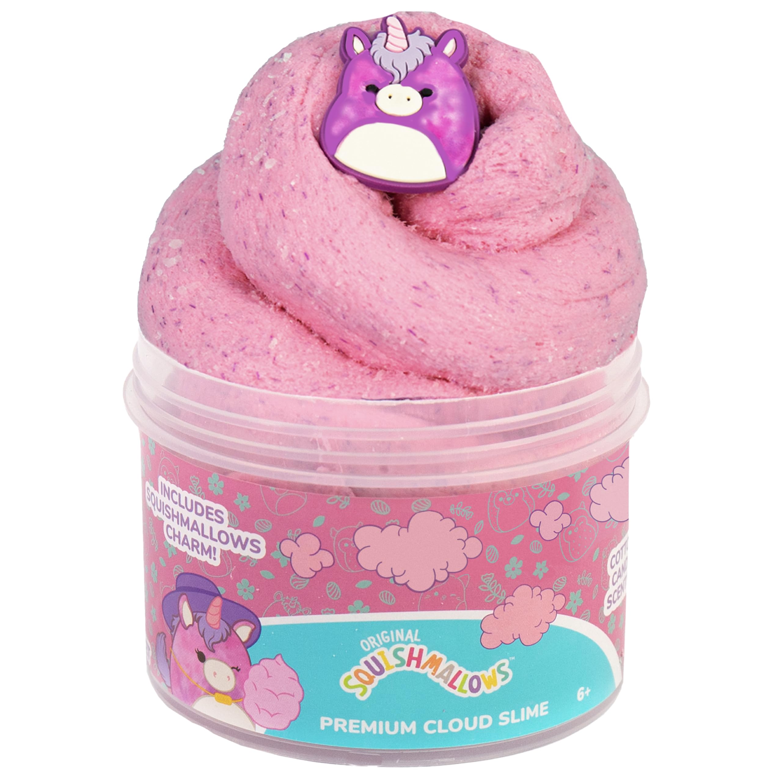 Original Squishmallows Lola The Unicorn Premium Scented Slime, Cotton Candy Scented, 8 oz. Fluffy Slime, 2 Fun Slime Add Ins, Pre-Made Slime for Kids, Great 6 Year Old Toys, Super Soft Slime Toy