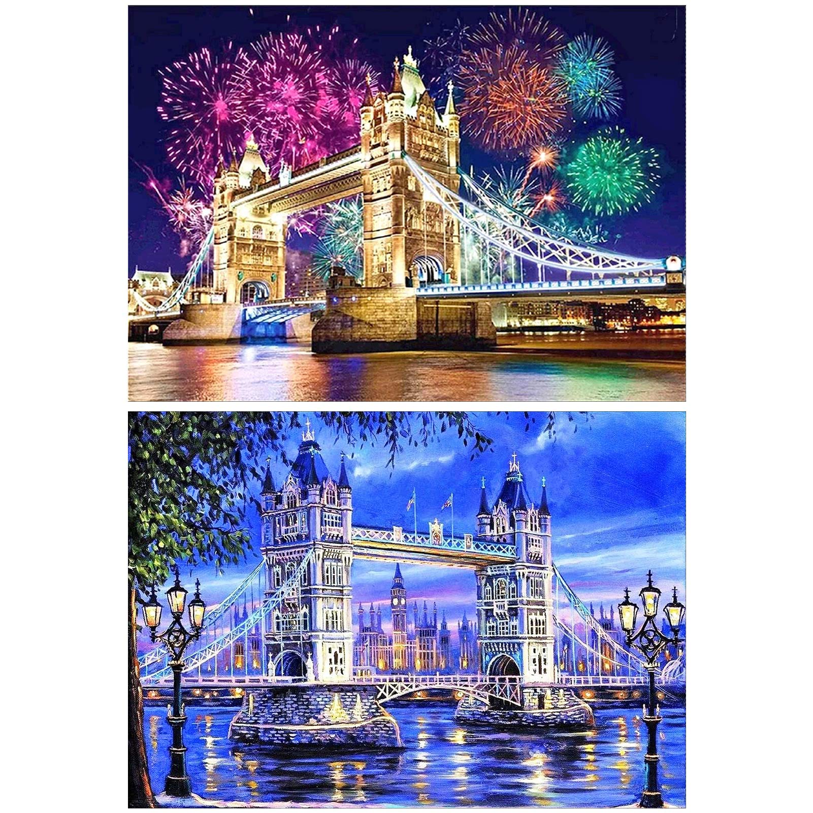 Skisneostype 2 Pack 5D Diamond Painting Kits DIY Diamond Painting Cross Stitch Full Drill Crystal Rhinestone Painting London Bridage for Home Wall Decor