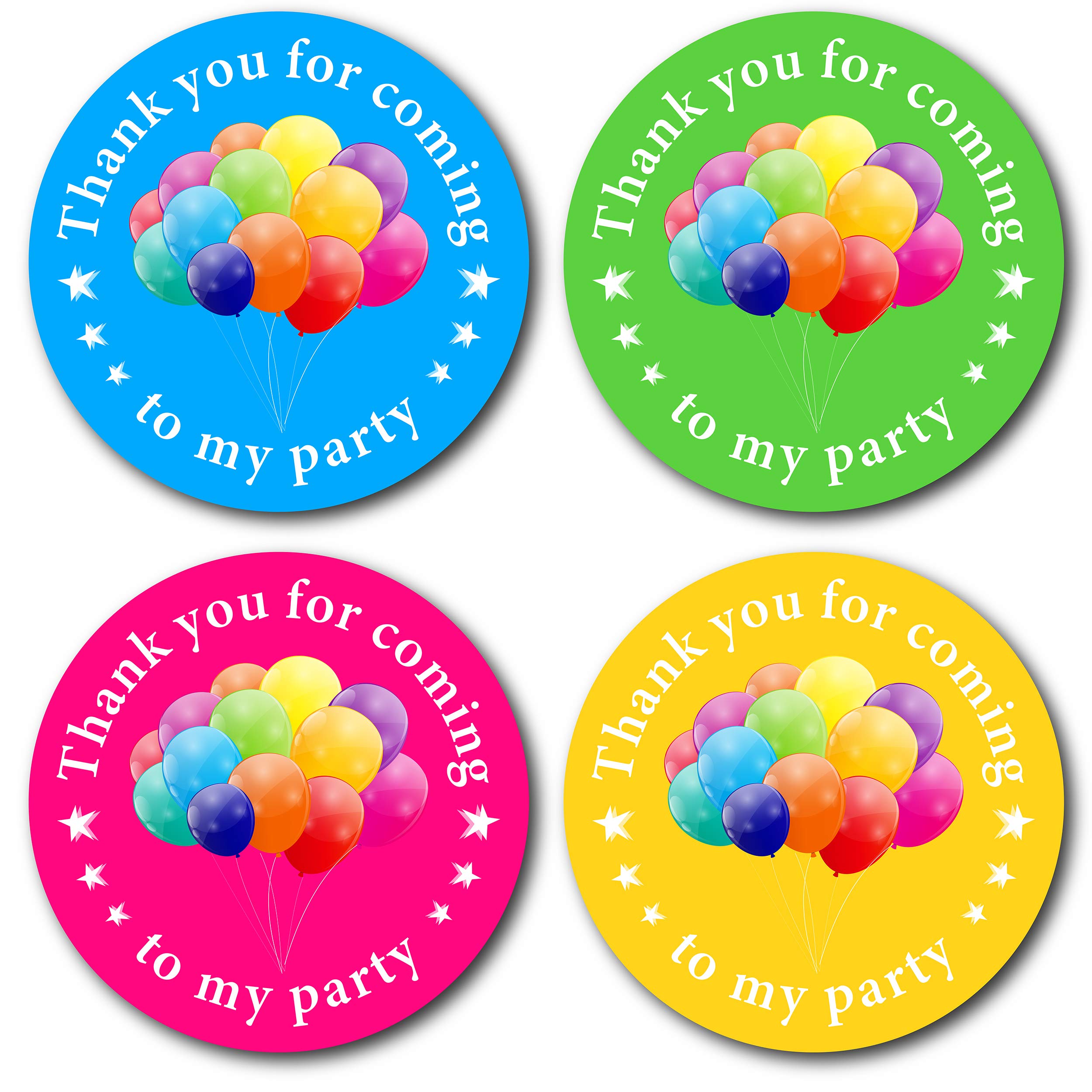 Olivia Samuel 45mm Thank You for Coming To My Party Stickers. 4 Bright Colours (24 Stickers). Great for party bags, sweet cones and birthday party bag fillers.