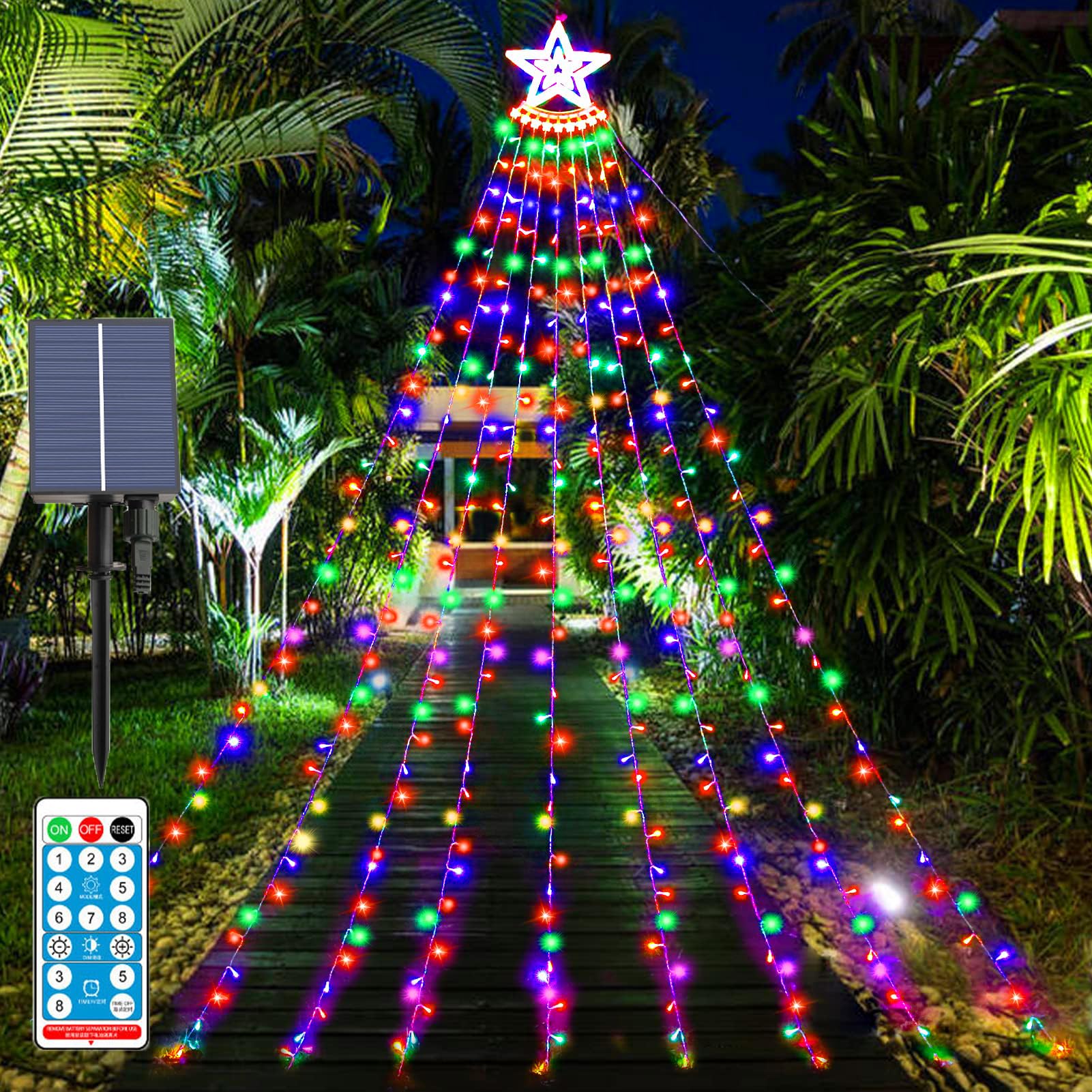 Christmas Decorations Outdoor Solar Energy Star String Lights,350 LED Star Christmas Tree Lights,Star Waterfall Lights (Multicolor)