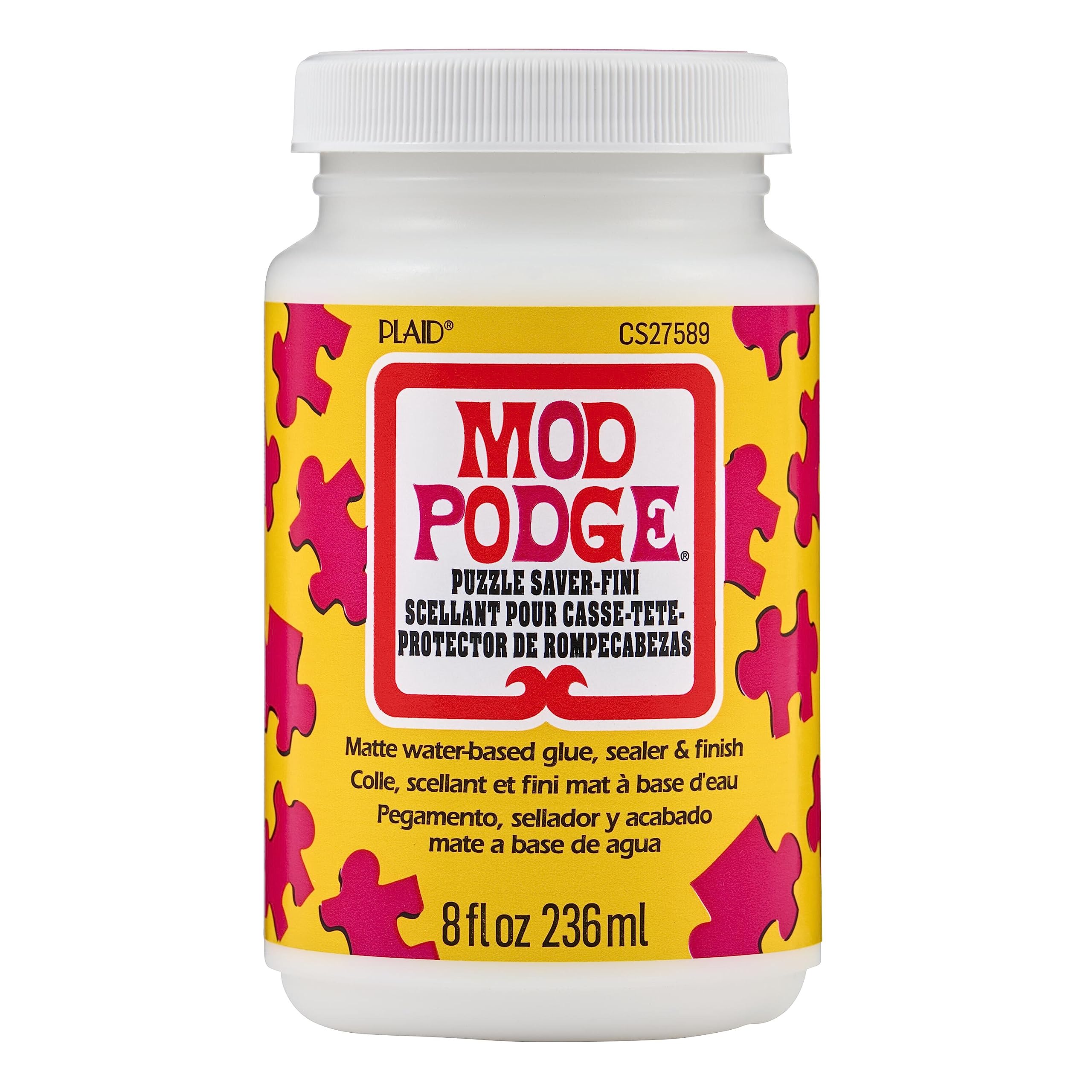 Mod PodgePuzzle Saver, Premium Matte All-in-One Glue, Sealer, and Finish, 8 fl oz, CS27589, Clear