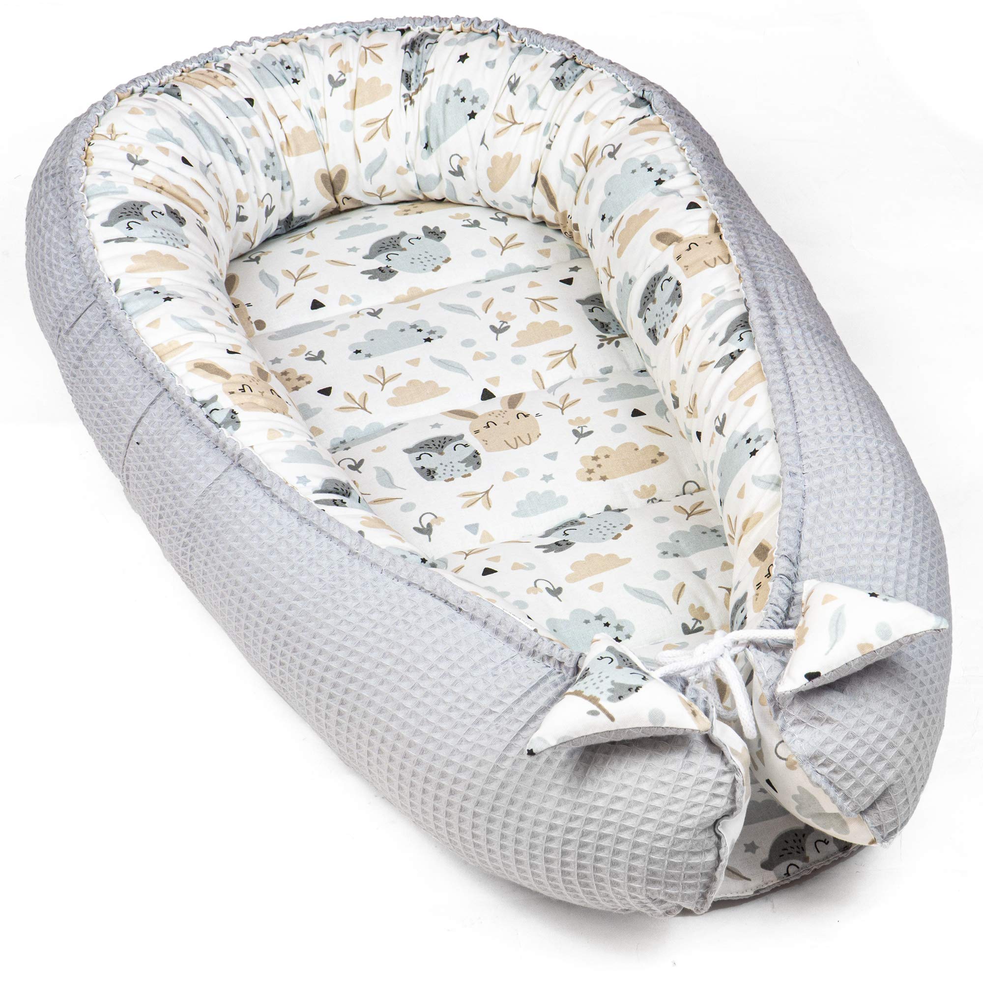 Baby nest newborn cot bumper baby - cocoon handmade double-sided cotton with Oeko-Tex baby nest Grey