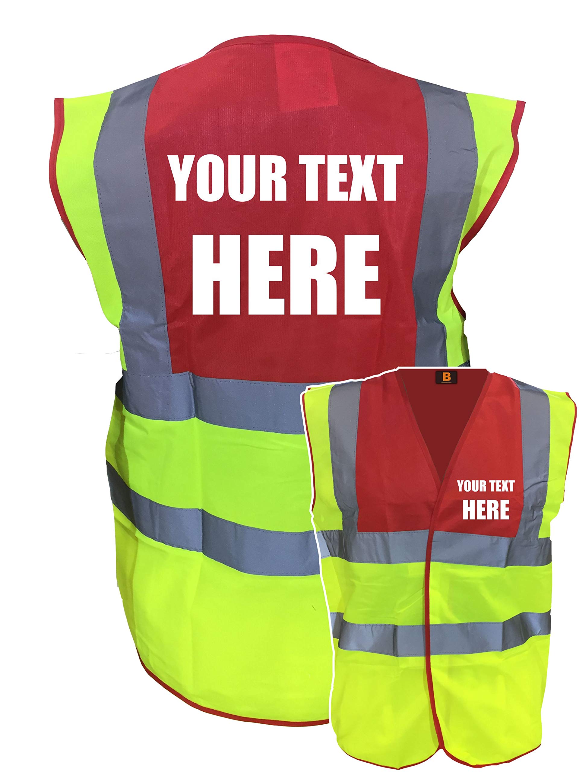 Premium Personalised Custom Printed Yellow Red Hi Vis Viz Reflective Safety Vest Waistcoat, Reflective High Visibility, Printed By Brook Hi Vis,