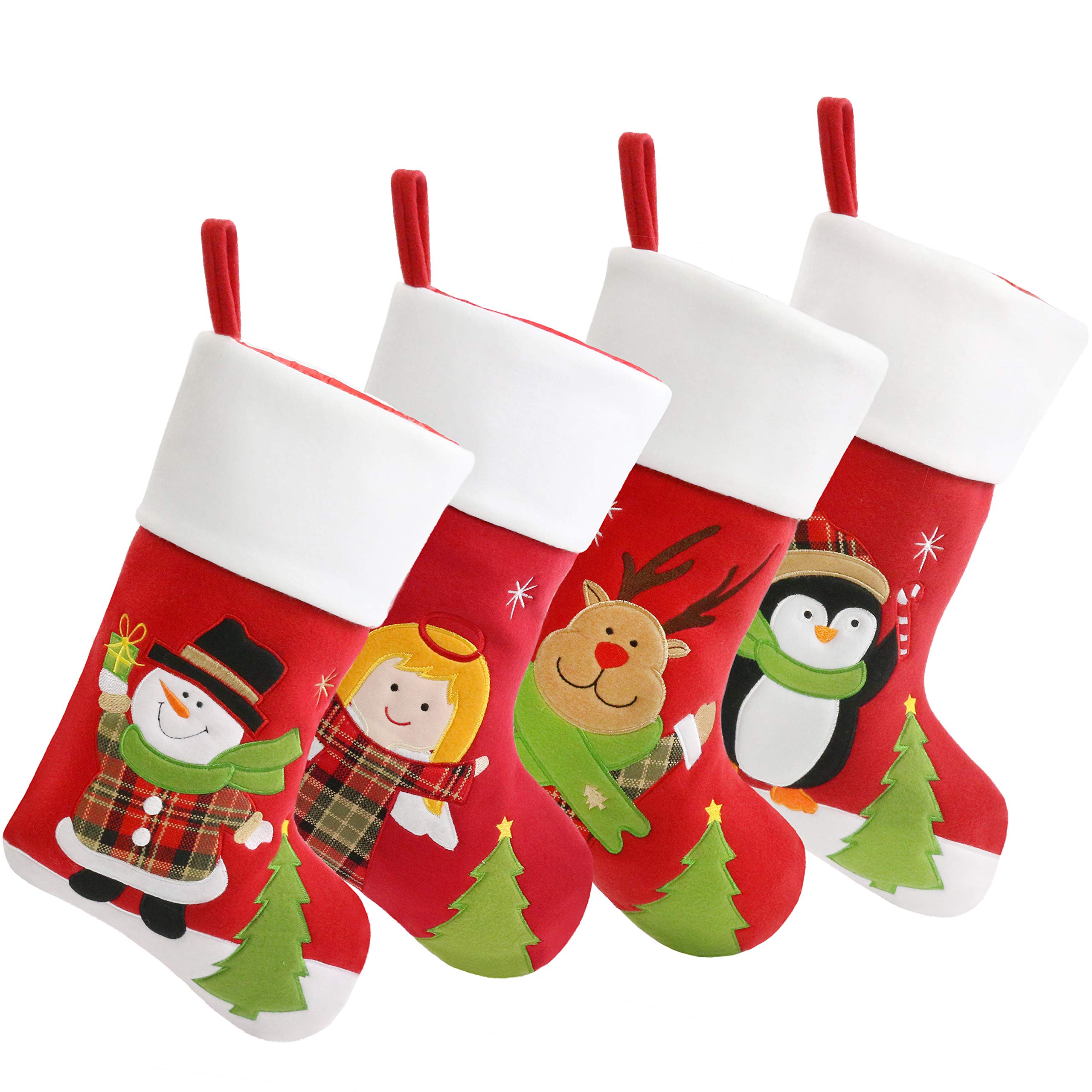 BstaofyTraditional Christmas Stockings Set of 4 Angel Reindeer Snowman Penguin with 3D Tech (Style 5)