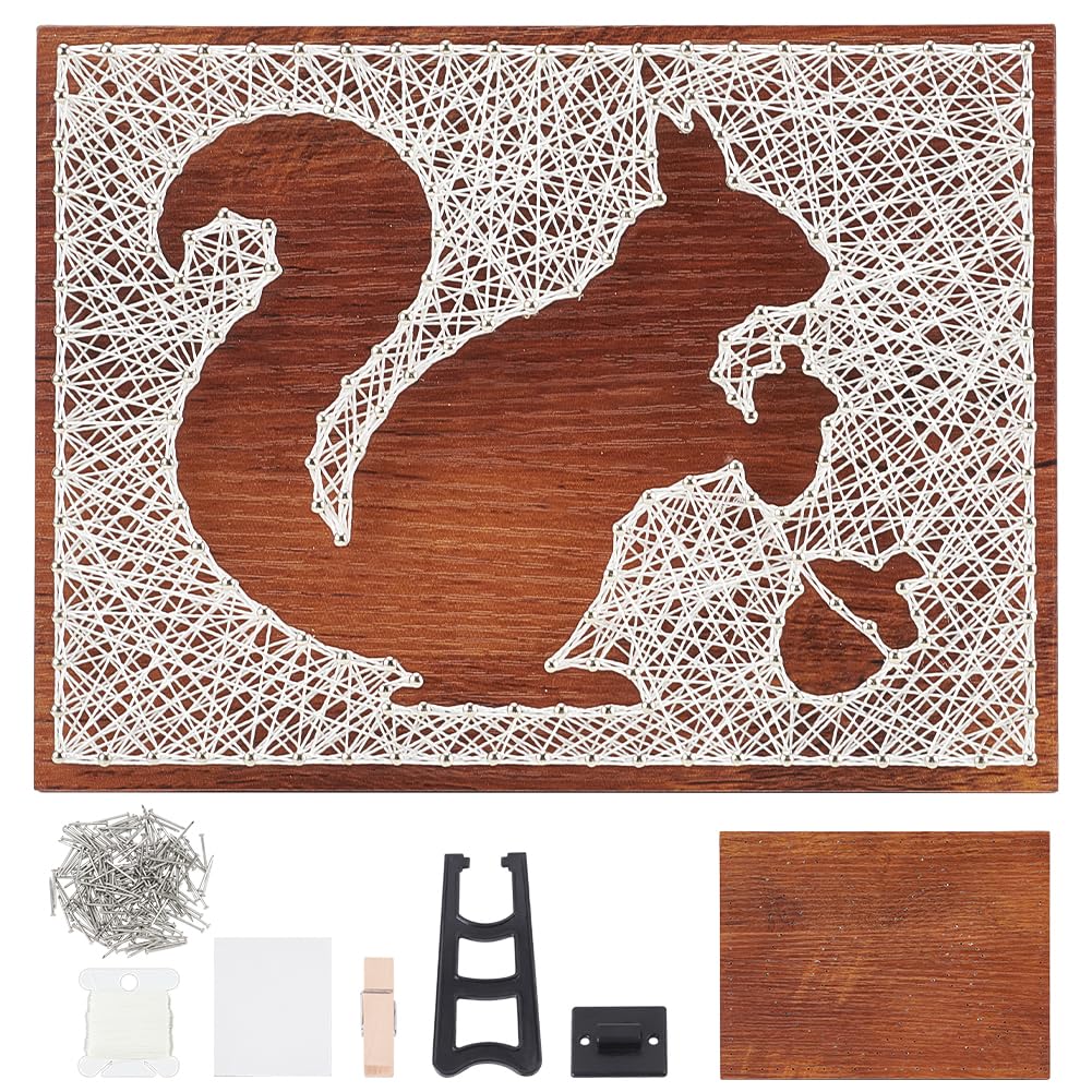 WEBEEDY DIY Squirrel String Art Kit for Beginner Silhouette String Art Pattern DIY Wood Sign Craft Kit for Adults Arts and Craft Set All Supplies Included for Handmade Unique Gift Home Decor