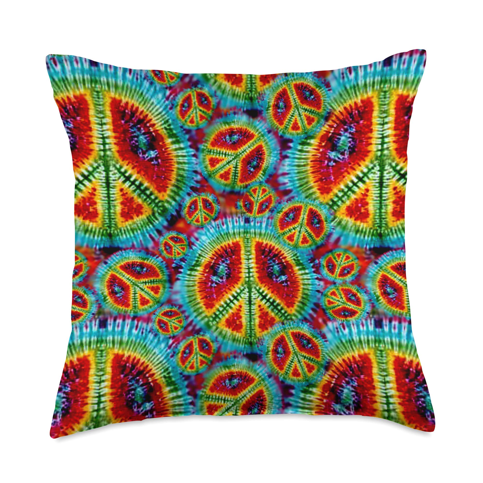 Tee Styley Retro Psychedelic Tie Dyed Patter Peace Signs Vintage Throw Pillow, 18x18, Multicolor