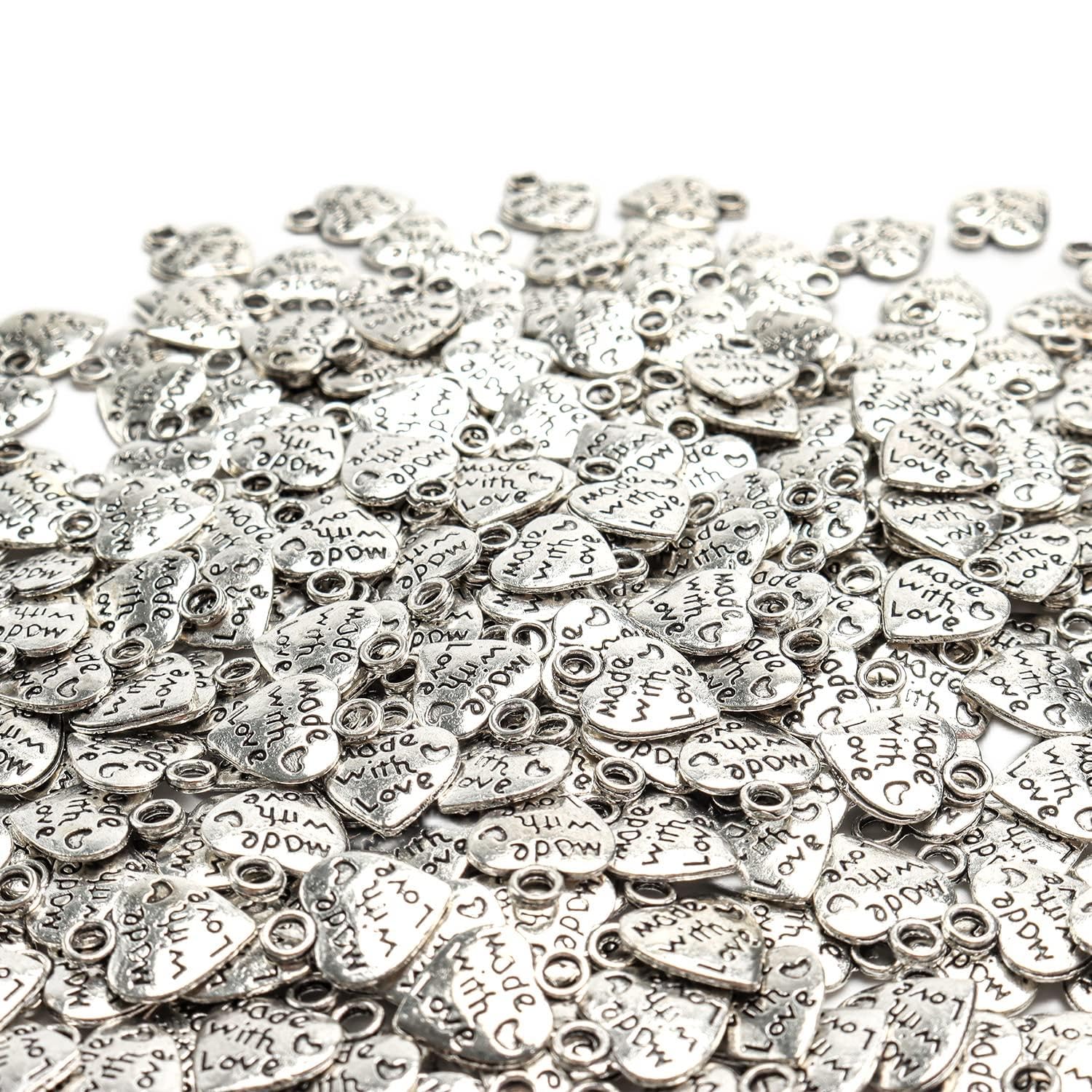 X Hot Popcorn 300Pcs Made with Love Charms Made with Love Tags Heart Shaped Made with Love for DIY Craft Pendants Bracelets Earrings Jewelry Making(Silver)