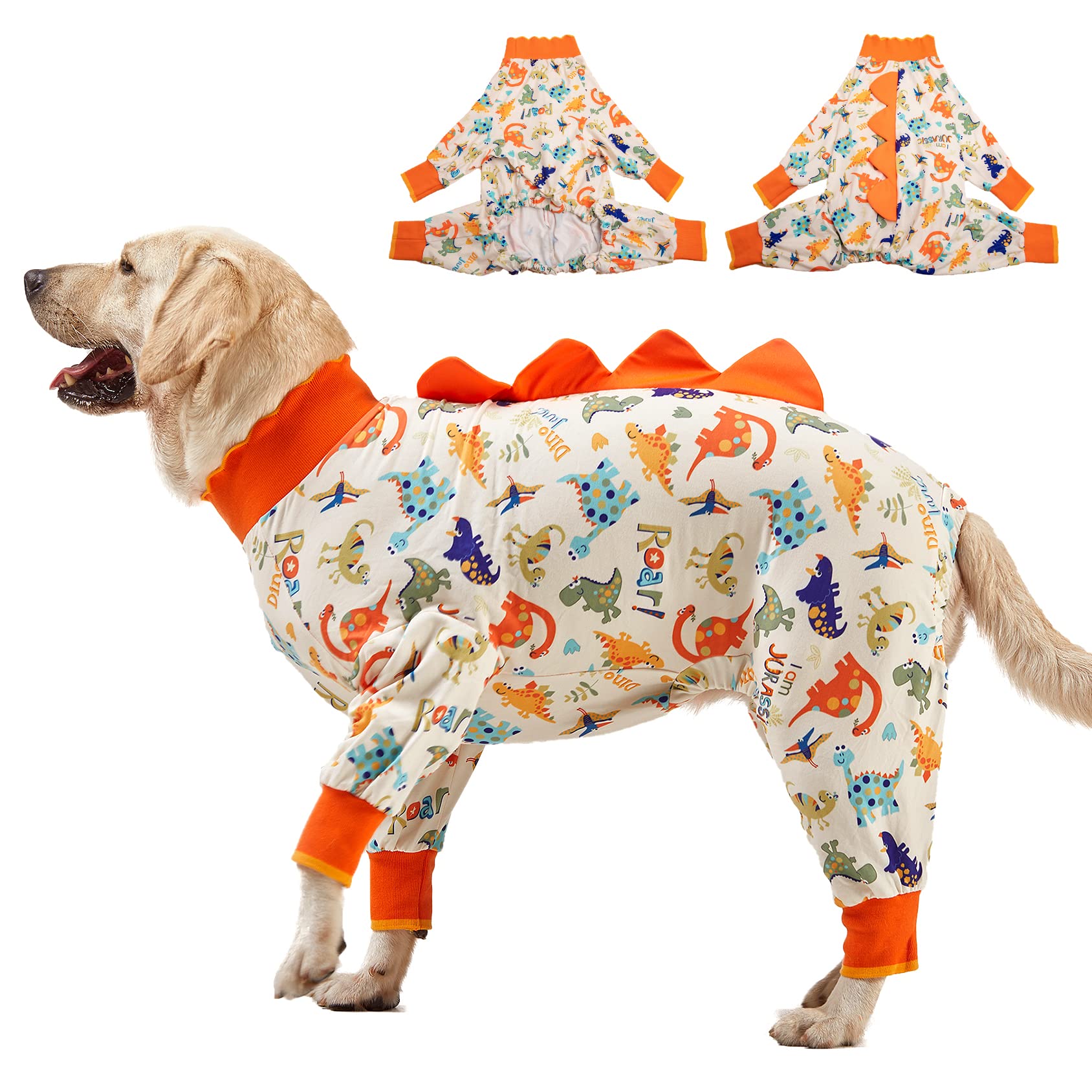 LovinPet Big Dog Onesie, Large Dog Pajamas, Anti Licking, Post Surgery Recovery Dog Clothes, Large Dog Jammies,Lightweight Stretch Jersey Knit Jurassic Blue Prints Dog Clothing, UV Protection/Medium