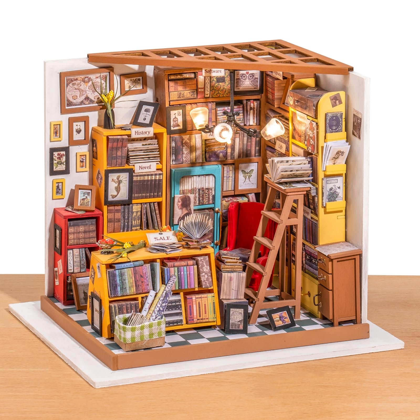 RobotimeDollhouse Kit Miniature DIY Library House Kits Best Birthday Gifts for Aduluts and Kids, One Size