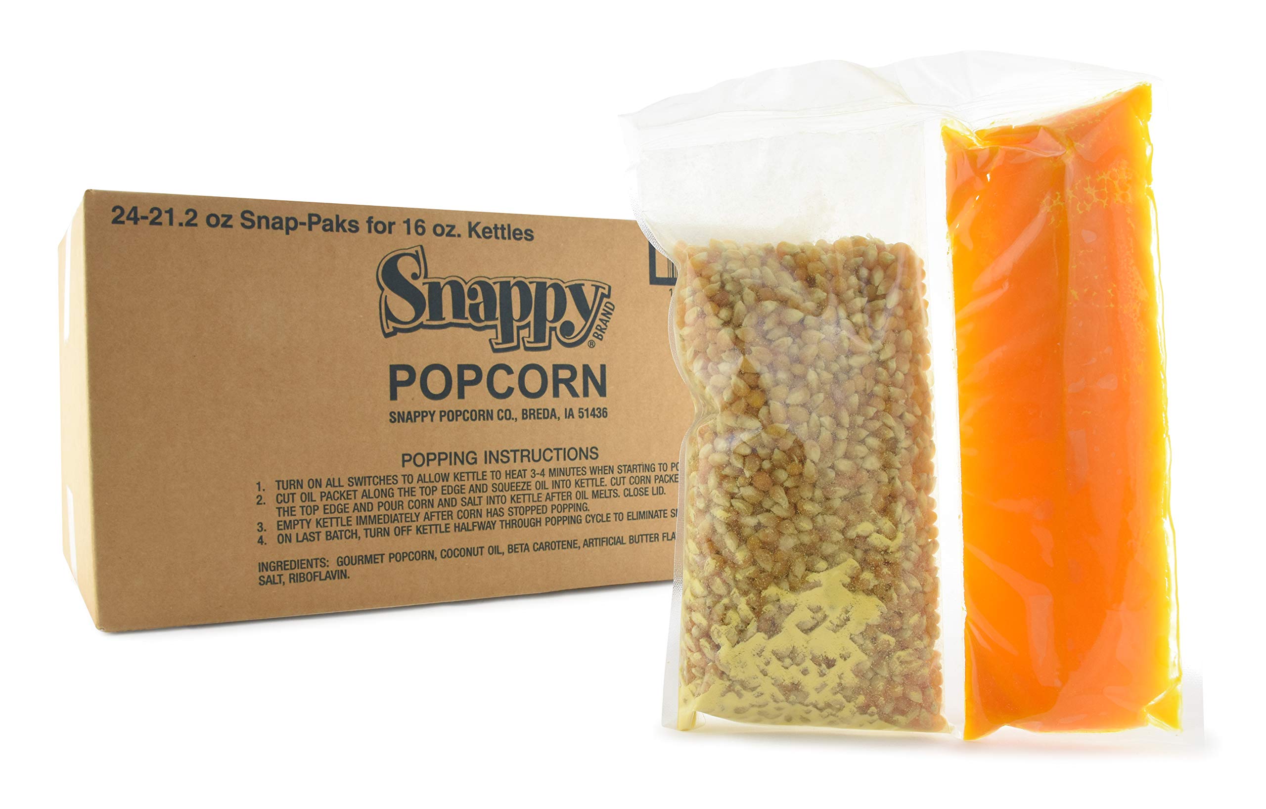 Snappy Snap-Paks, Yellow Popcorn Packs for 14-16 oz Popcorn Machine with Coconut Oil, 21.2 oz, 24 Count