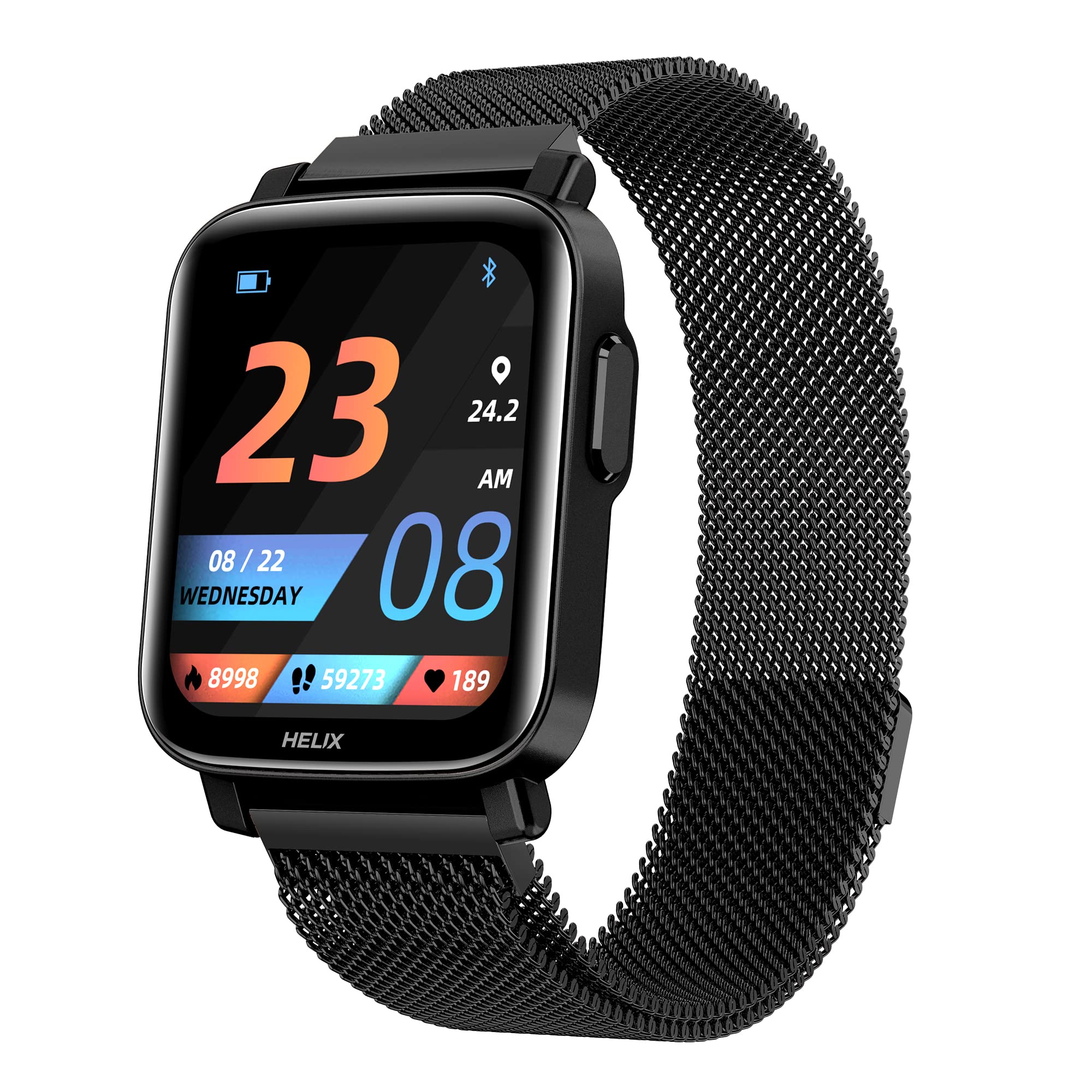 Helix METALFIT 2.0 smartwatch with Bluetooth calling, 1.5" HD IPS Full-touch Display, SPO2, Body temperature & BP measurement, 20 sports modes and Unlimited Watch Faces