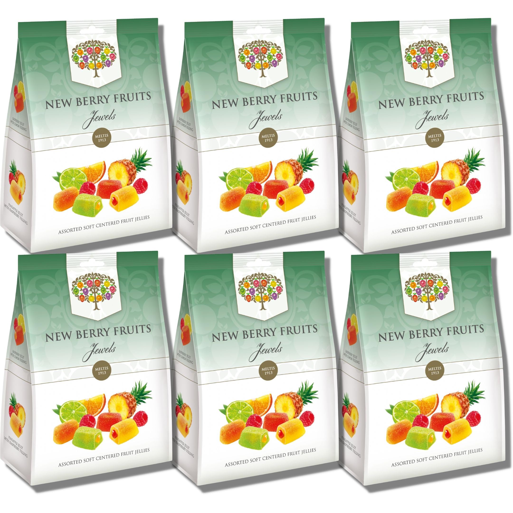 Jelly Fruits Bundle - Newberry Fruits Jewels Bag 160g 6 Packs (New Berry Fruits with Liquid Centre) bundled by The Great British Kitchen