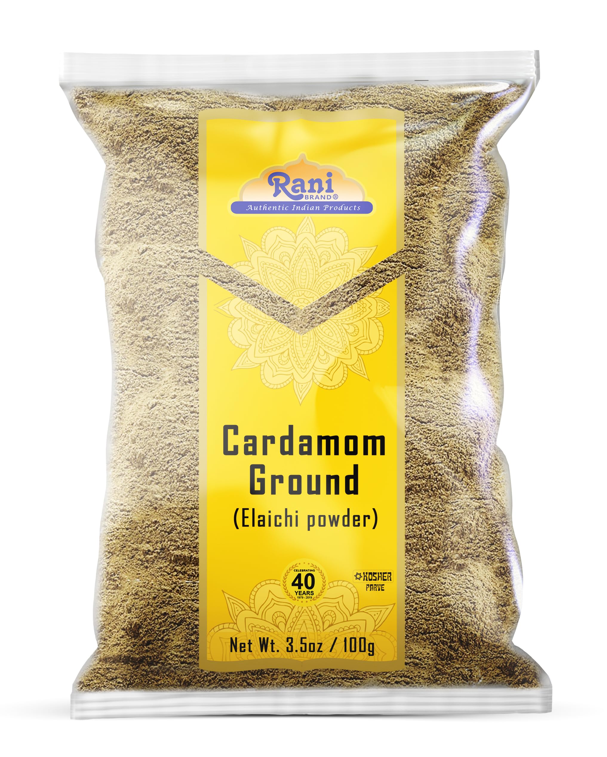 Rani Cardamom (Elachi) Ground, Powder Indian Spice 3.5oz (100g) ~ All Natural | No Color Added | Gluten Friendly | Vegan | Non-GMO | Kosher | No Salt or Fillers