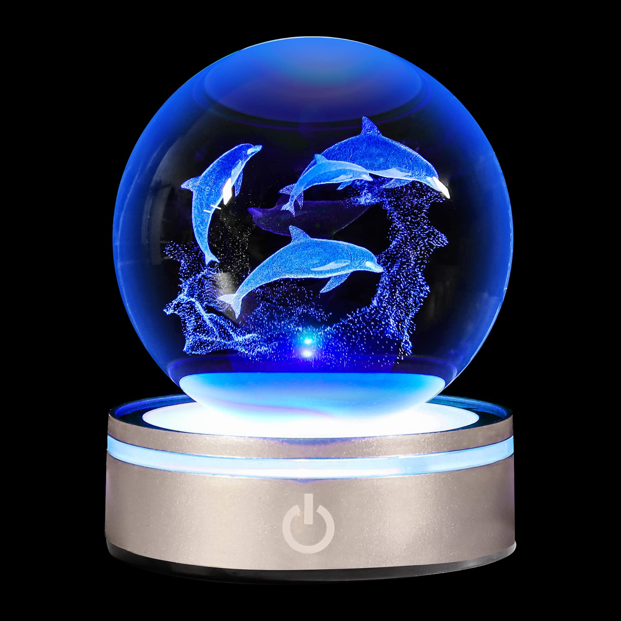 QIANYMYDolphin 3D Crystal Ball with LED Light Base Unique Figurine Lamps Laser Engraved Nightlight for Kids Gifts Dolphin Lovers Girlfriend Wife Mom Lovers Girls Boys Birthday Christmas