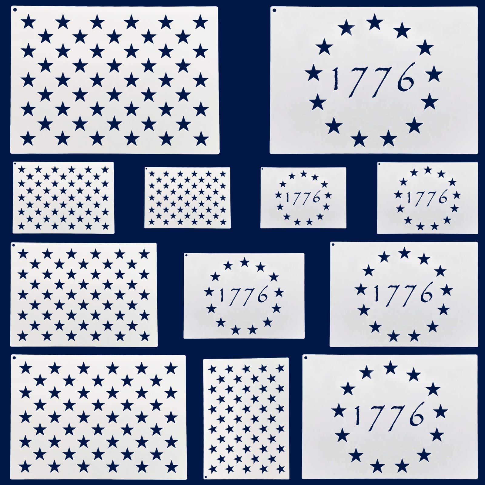 12 Pieces American Flag 50 Stars Stencil and 13star 1776 Template, 6 Sizes American Flag Template, Ideal for Painting on Wood, Fabric, Paper, Airbrush, Walls Art