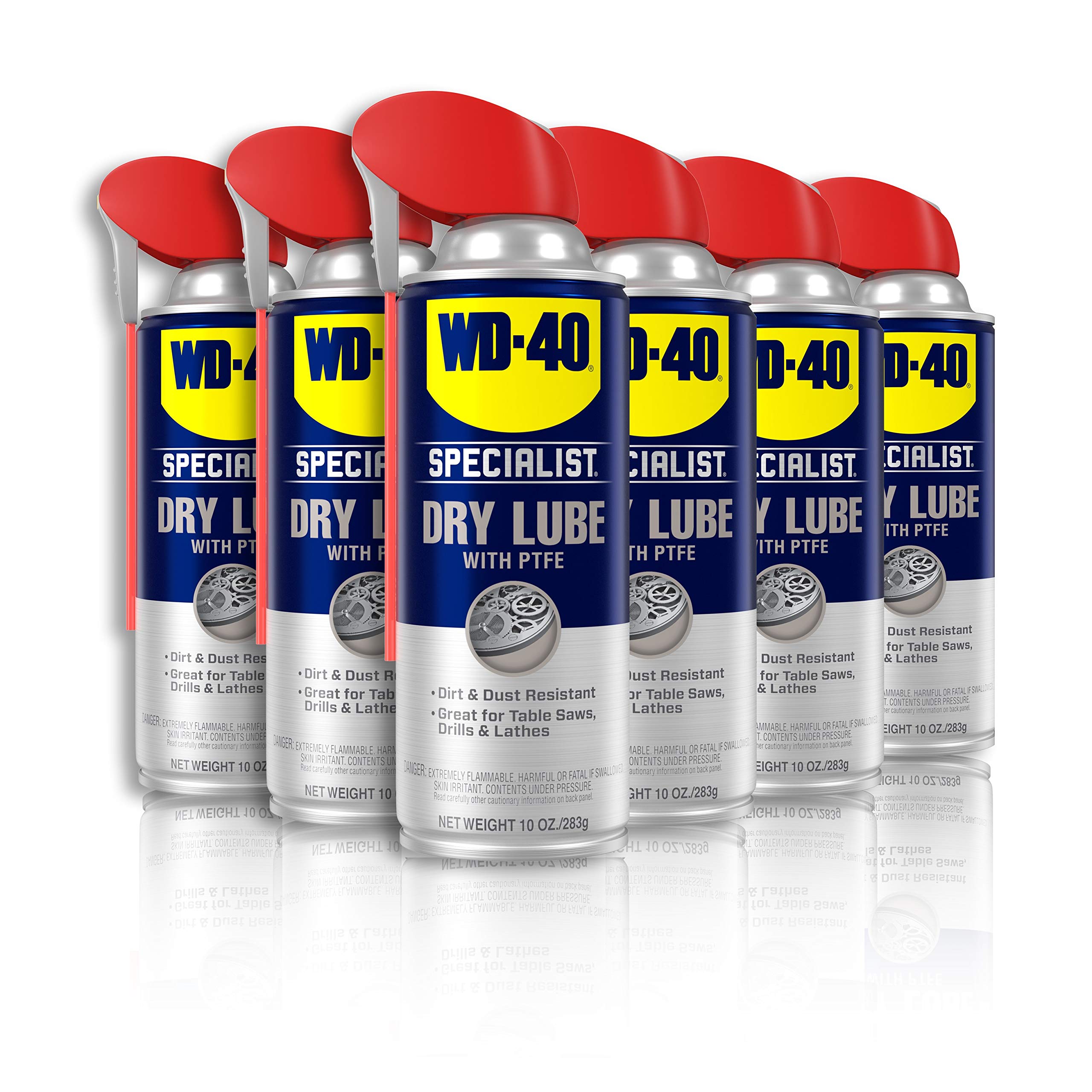 WD-40 300059 Specialist Dirt & Dust Resistant Dry Lube PTFE Spray with SMART STRAW SPRAYS 2 WAYS, 10 OZ [6-Pack]