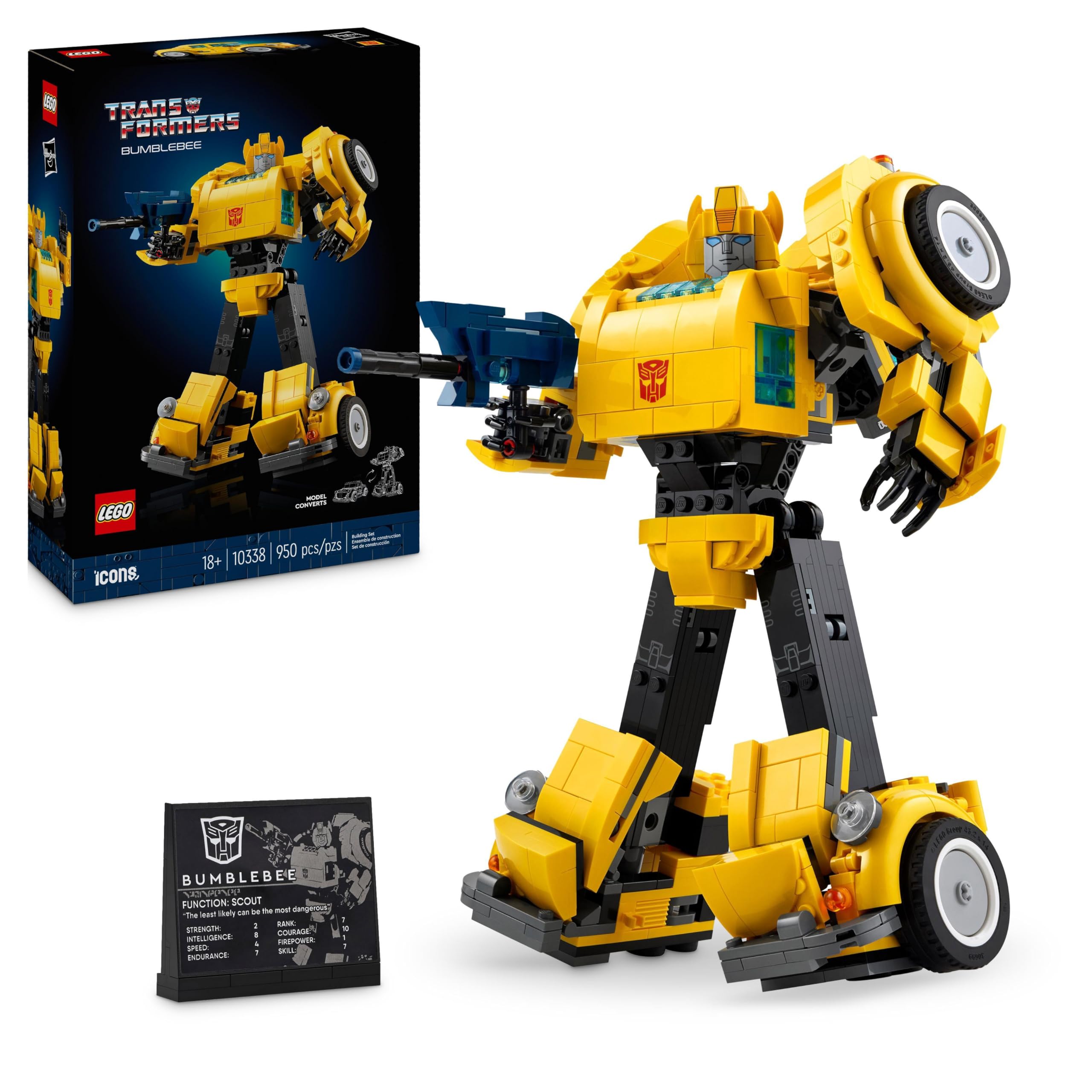 LEGO Icons Transformers Bumblebee Action Figure Building Set, Collectible Robot Model Kit for Adults to Build, Converts to Vehicle Mode, Gifts for Men, Women, Him, Her and Sci-Fi Fans 10338