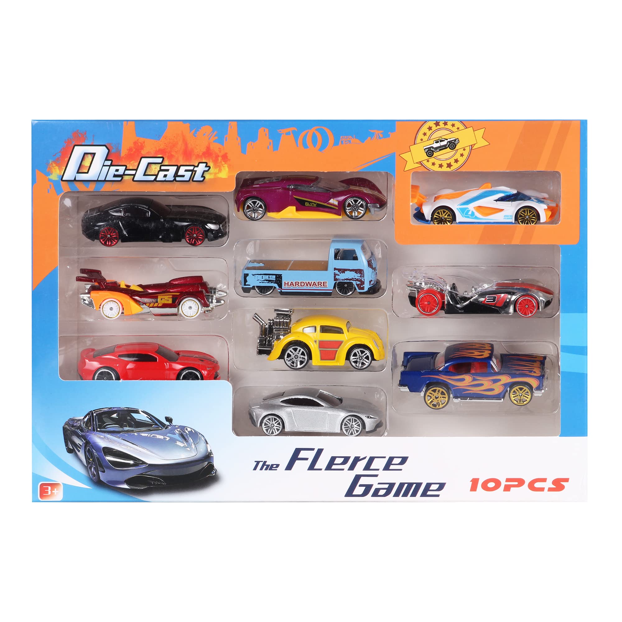 WireScorts Die Cast Metal Car Set of 10 for Kids Assorted Design & Multi Color