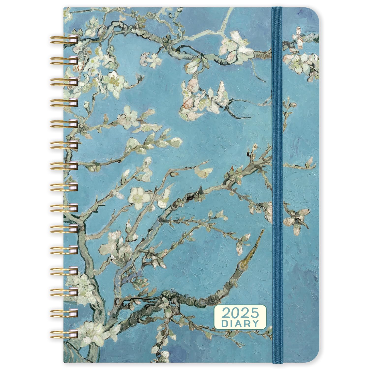 2025 Diary - 2025 Diary A5 Week to view from January 2025 to December 2025, Hardcover with Inner Pocket, Twin-Wire Binding, 21.5 x 15.5 cm - Apricot Flower