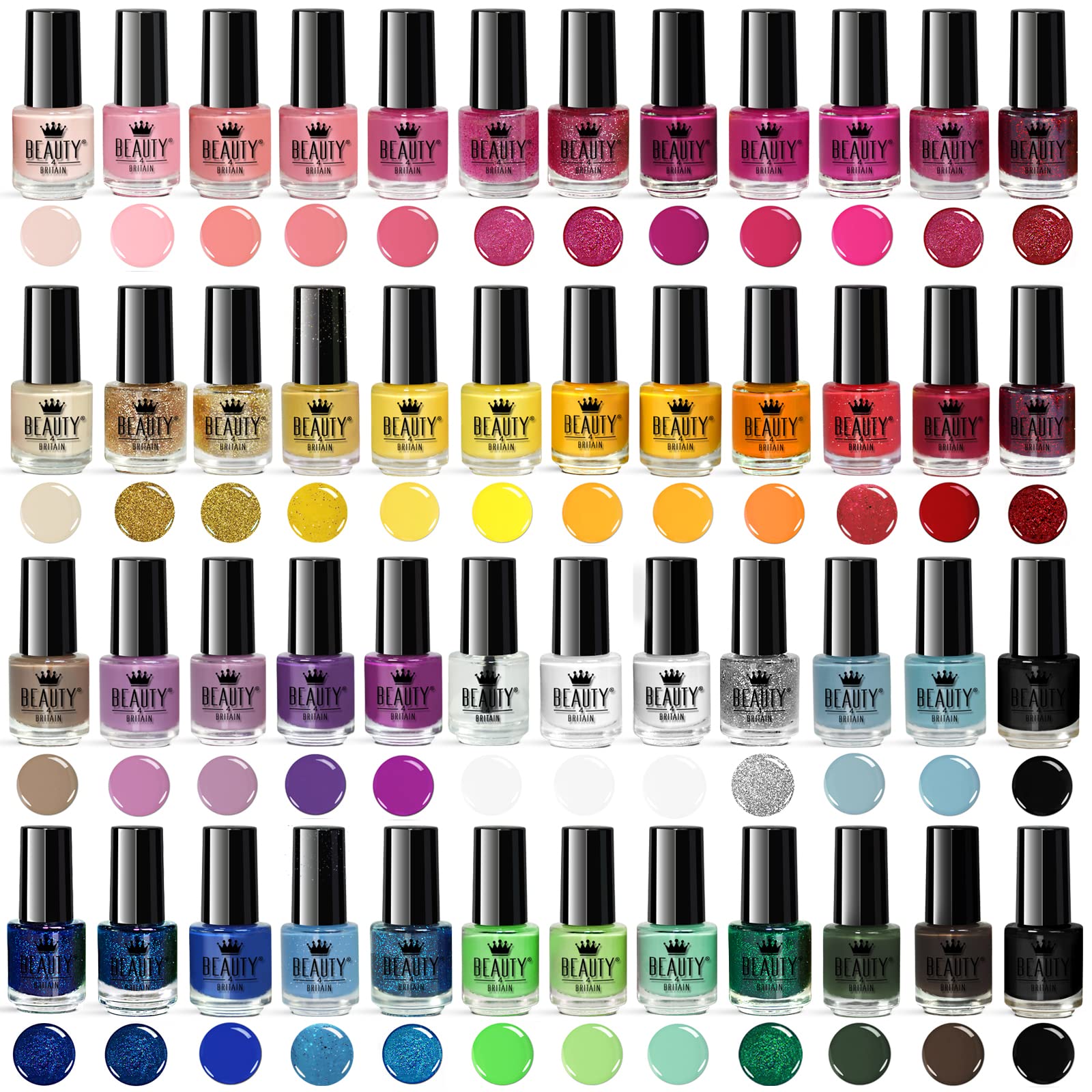 Beauty4Britain Nail Polish Varnish Set 48 Modern Colours + 2 Nail Art Sticker Sets + 2 Display Boxes