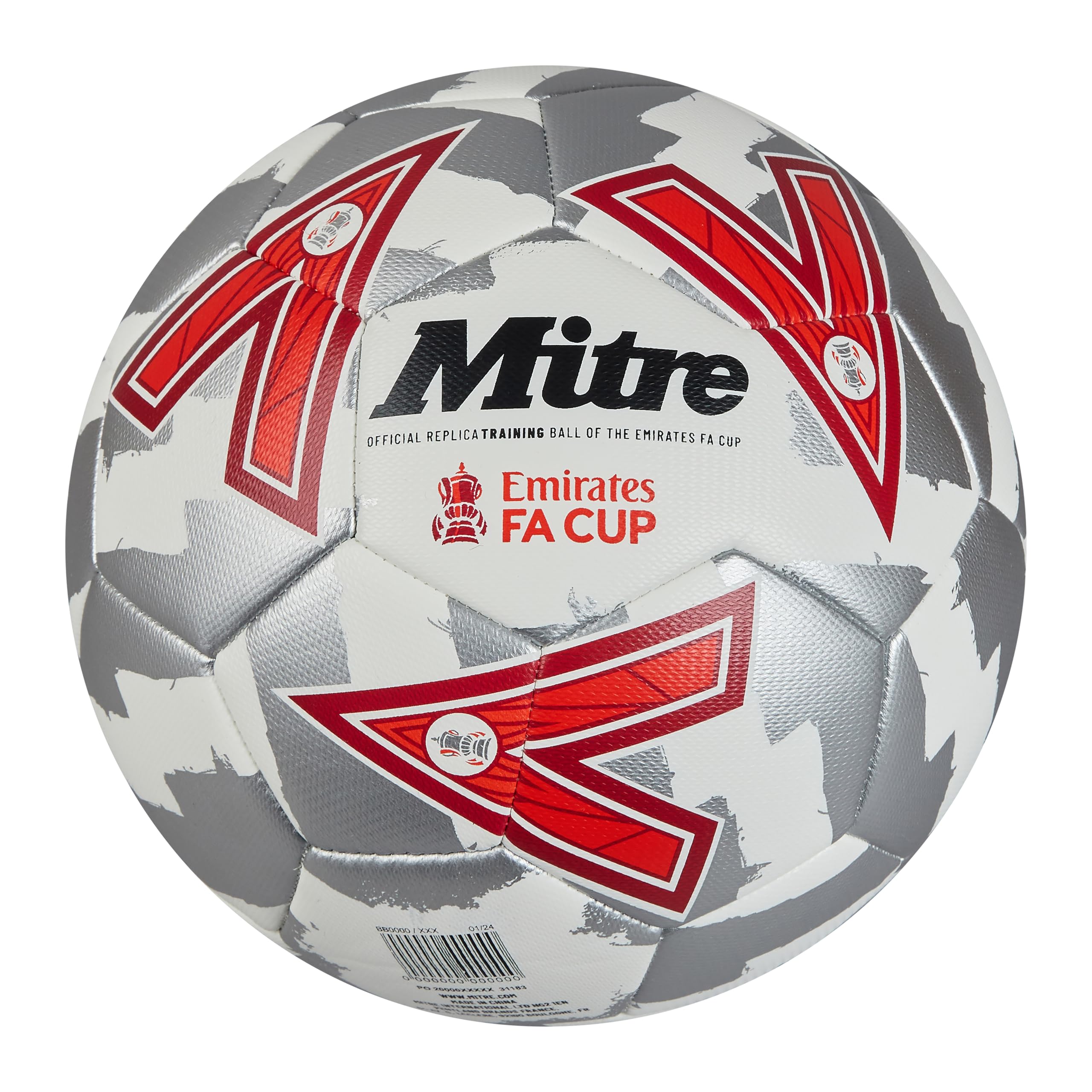 MitreUnisex Training FA Cup Football | High Performance Training Ball | Extra Durable Design, Ball, White/Silver/Red, 5