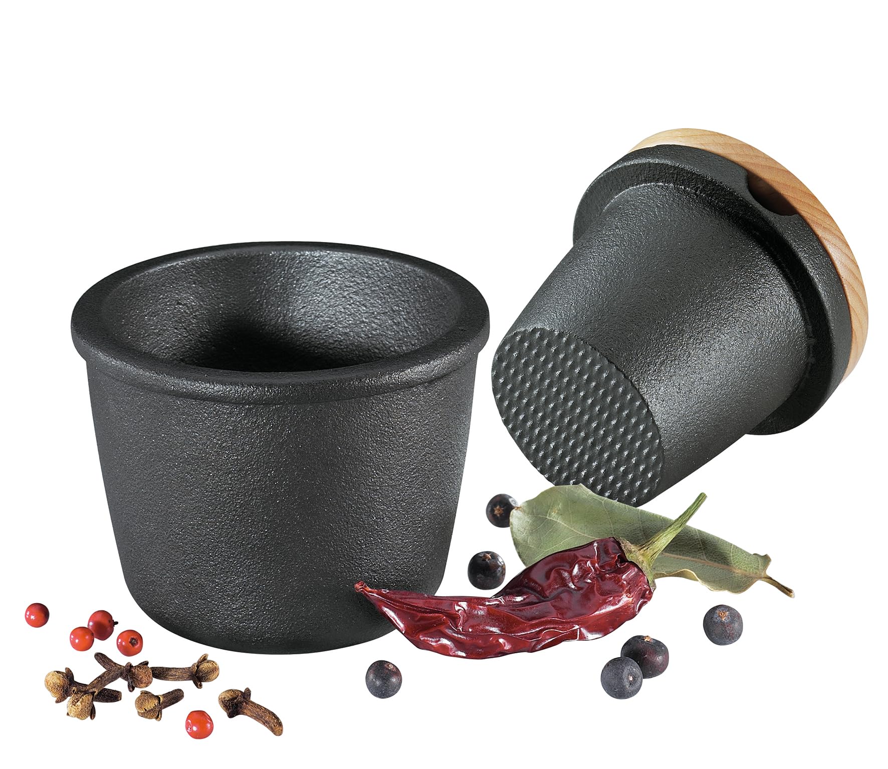 Zassenhaus Cast Iron Spice Grinder Set with Beech Wood Lid, Spice Mill, Herb and Seed Grinder, 3 Inches (Black)