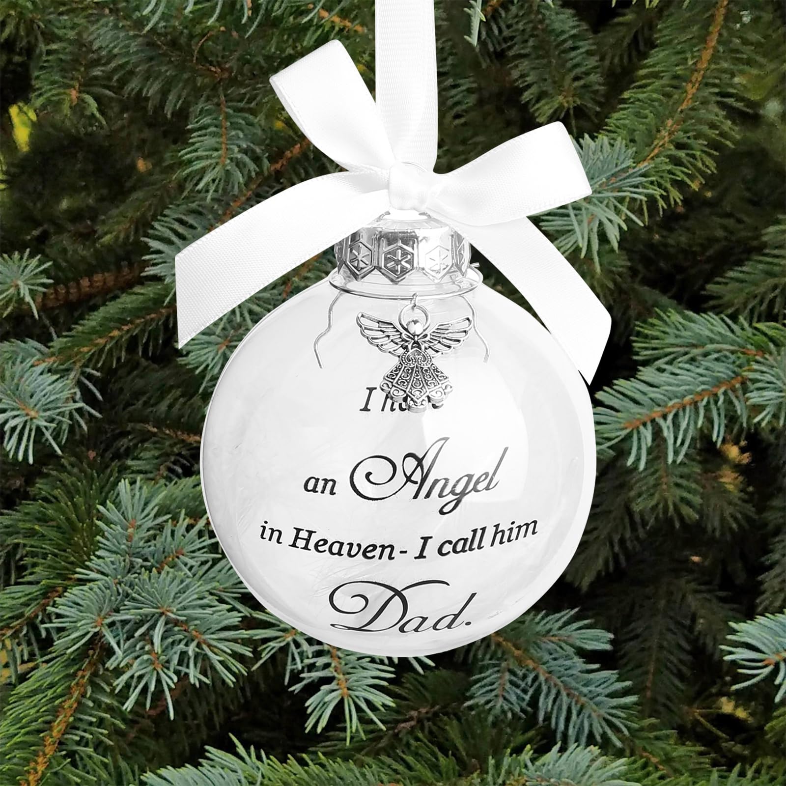 Christmas Memorial Feather Ball Angel Ornament I Have an Angel in Heaven I Call Him Dad Family Memorial Loss of Loved One Hanging Pendant Xmas Tree Décor