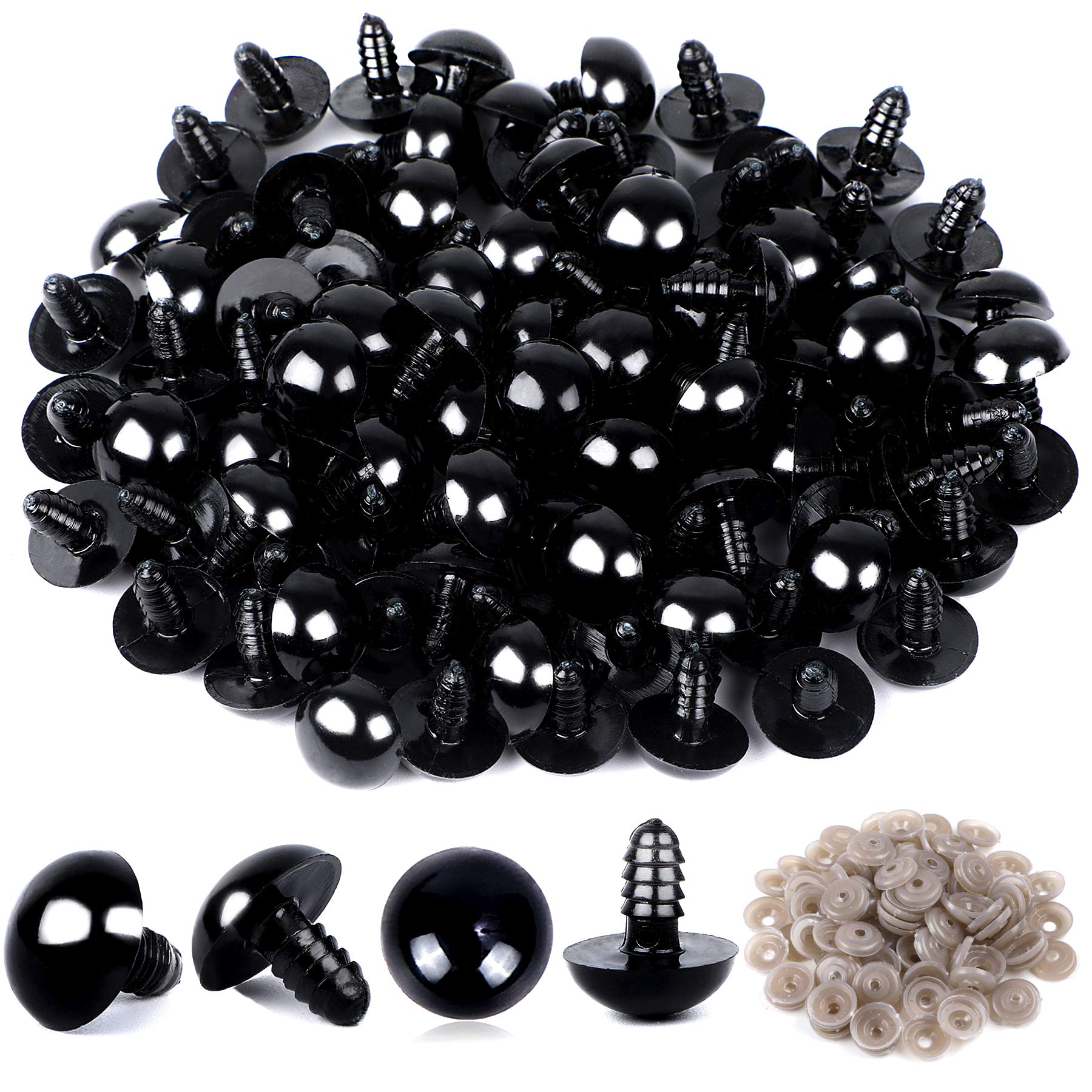 UPINS 120PCS Plastic Safety Crochet Eyes Bulk with 120PCS Washers for Crochet Crafts (0.24Inch/6mm)