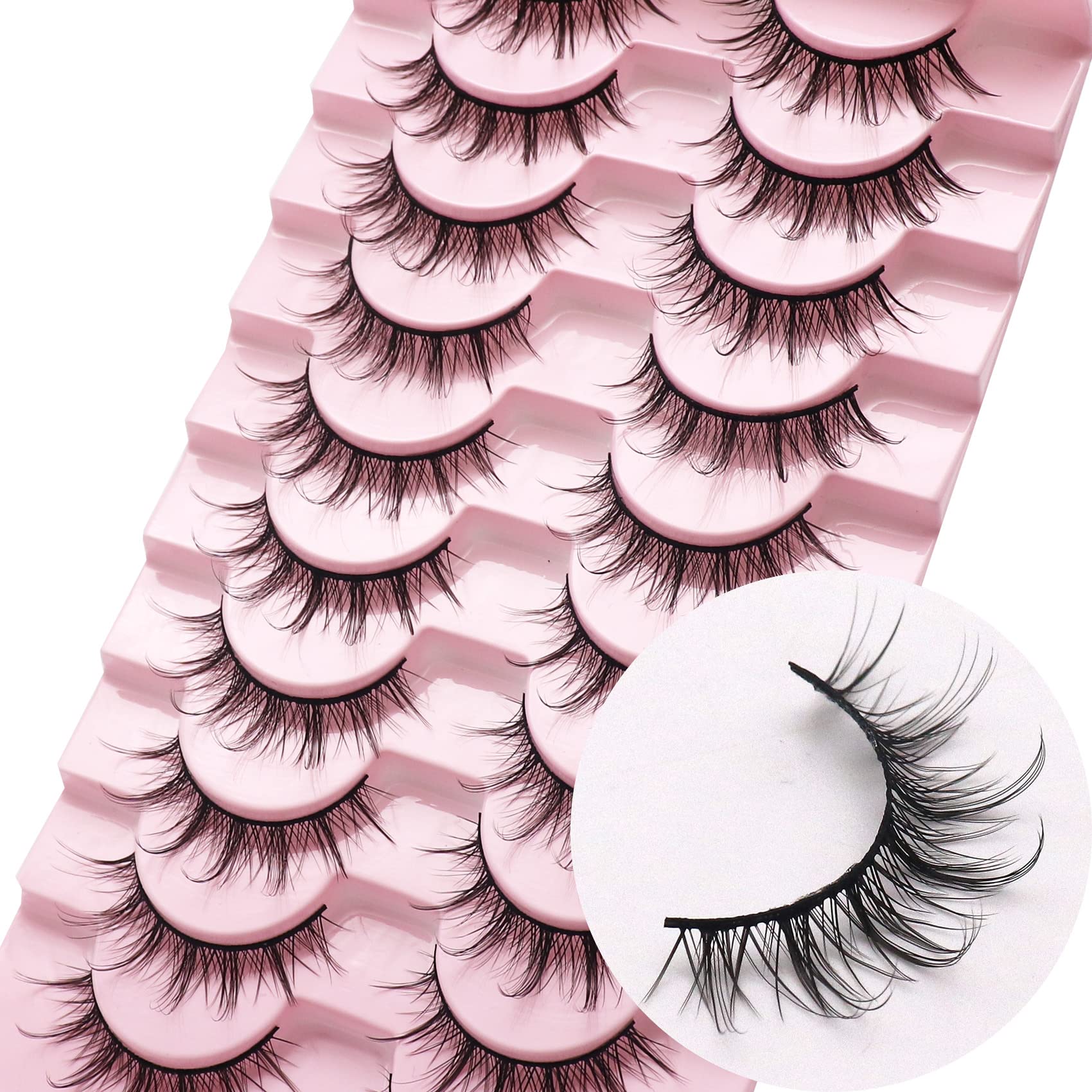 VeleashaRussian Strip Lashes DD Curl False Eyelashes Fluffy Wispy Faux Mink Lashes 10 Pairs Pack (D08)