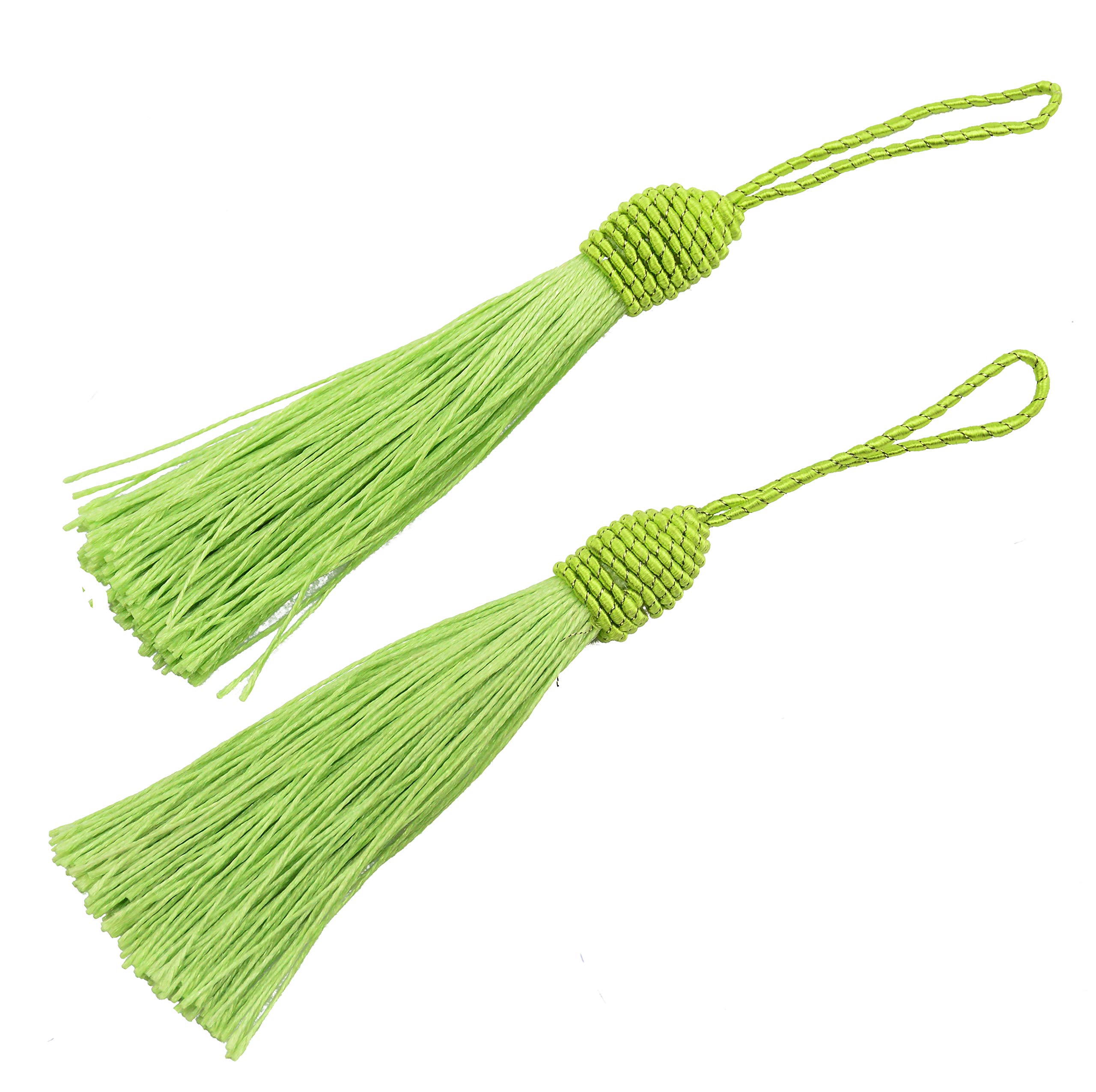 Makhry 20 x 6 Inch Silky Floss Bookmark Tassels with 2 Inch Cable Bow and Small Chinese Knot for Jewellery Making, Souvenir, Bookmarks, DIY Craft Accessories (Light Green)