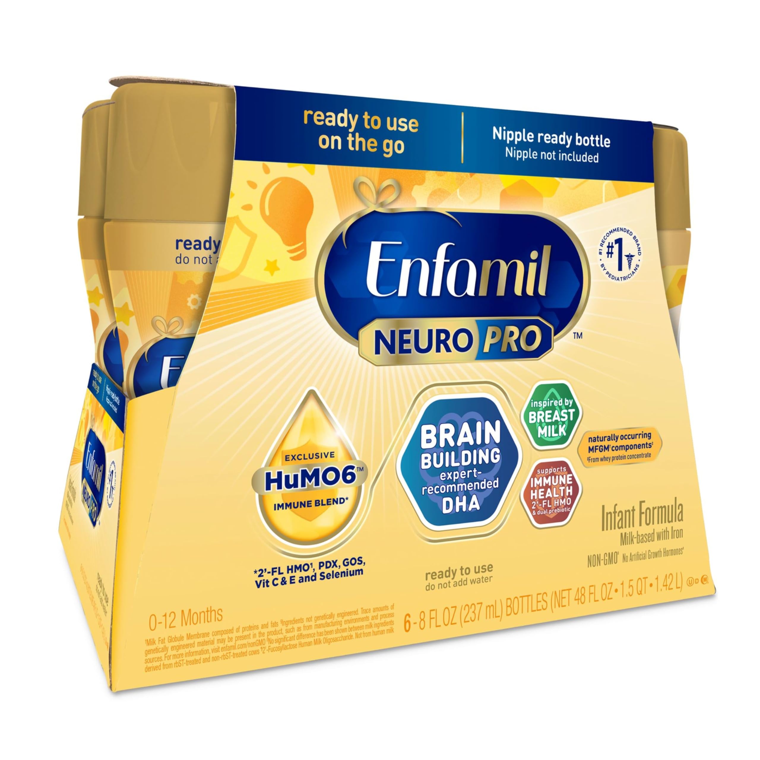 Enfamil NeuroPro Baby Formula, MFGM* 5-Year Benefit, Expert-Recommended Brain-Building Omega-3 DHA, Exclusive Immune Supporting HuMO6 Blend, Ready-to-Feed Infant Formula, Liquid, 8 Fl Oz (6 Count)