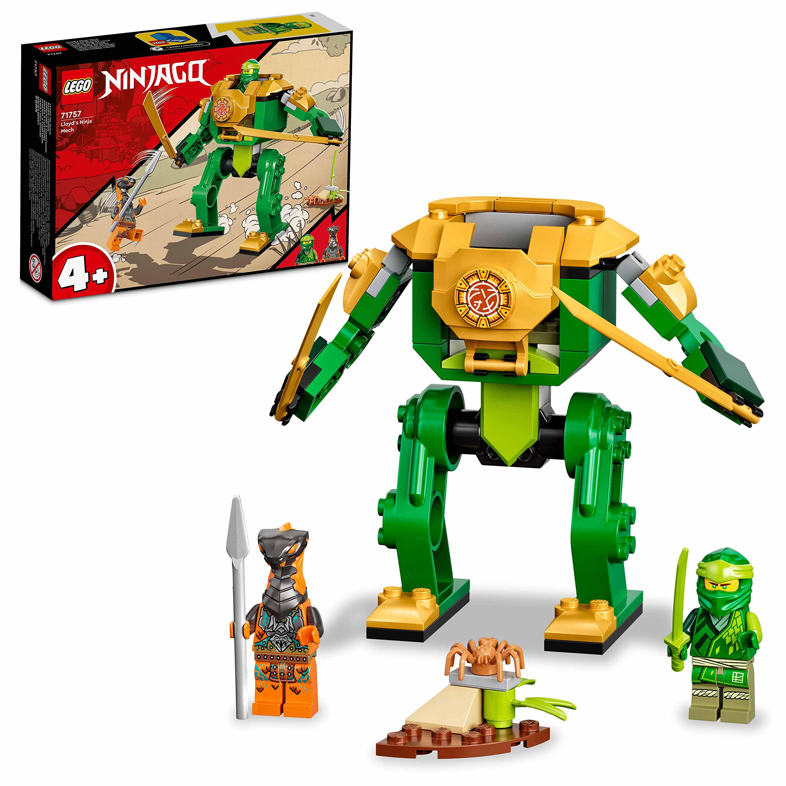 LEGO NINJAGO Lloyd’s Ninja Mech 71757 Beginner Set Featuring a Ninja Battle Toy, NINJAGO Lloyd and a Snake Figure; Building Kit for Kids Aged 4+ (57 Pieces)