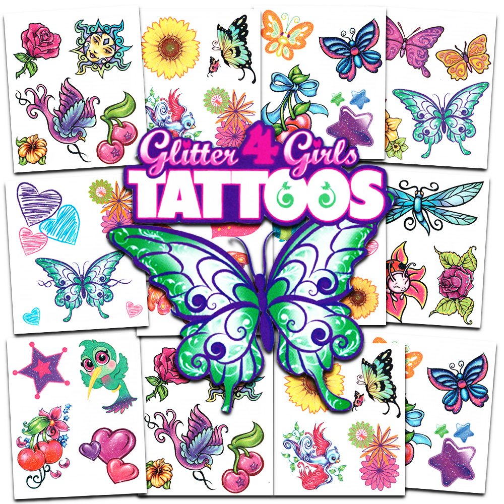 CrenstoneGlitter Tattoos ~ 50 Dazzling Designs ~ Hearts, Butterflies, Flowers, and More!