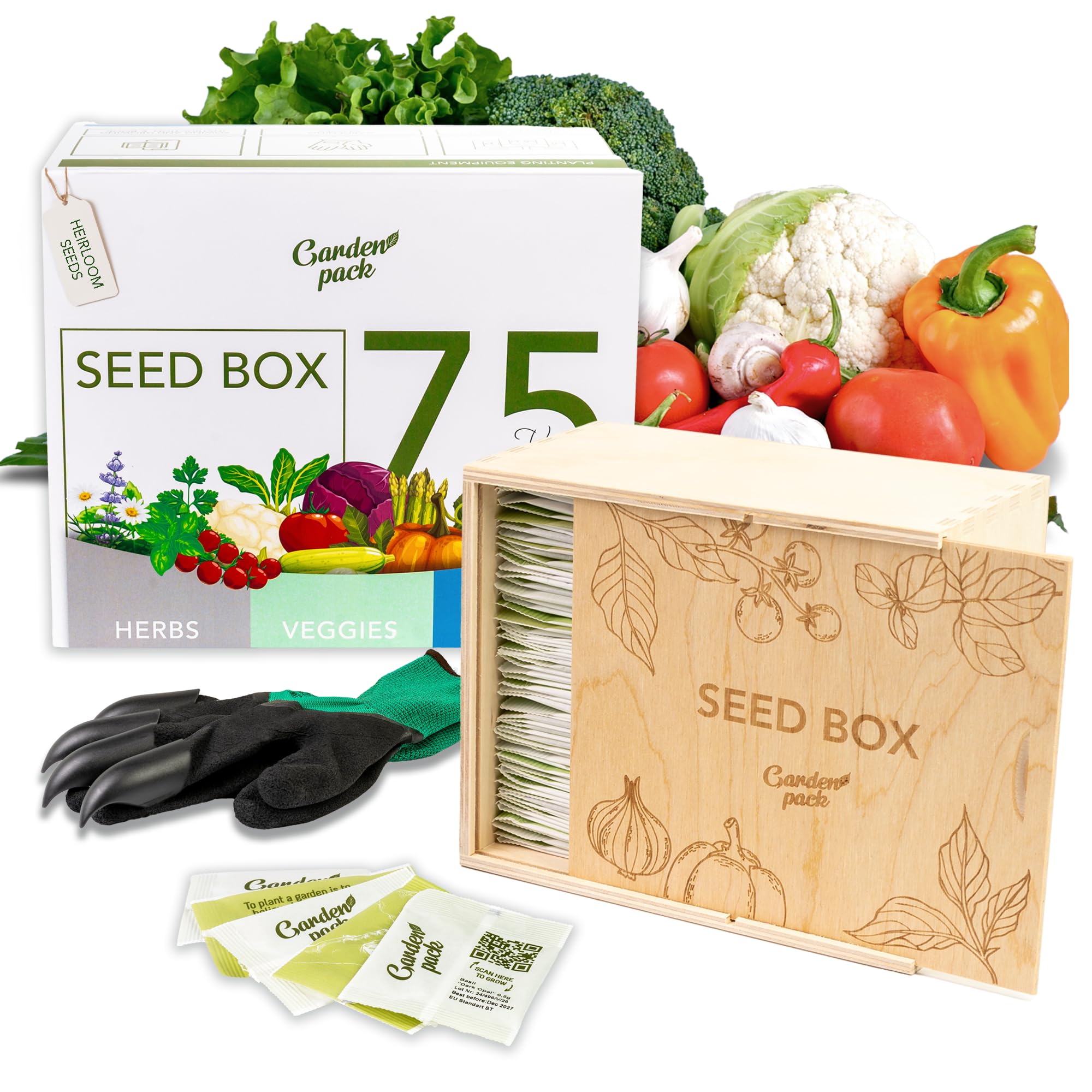 Garden Pack Grow Your Own Kit - 75 Varieties of Herb, Flower and Vegetable Seeds - Gardening Gifts for Men and Women with 30,000 Seeds for Planting