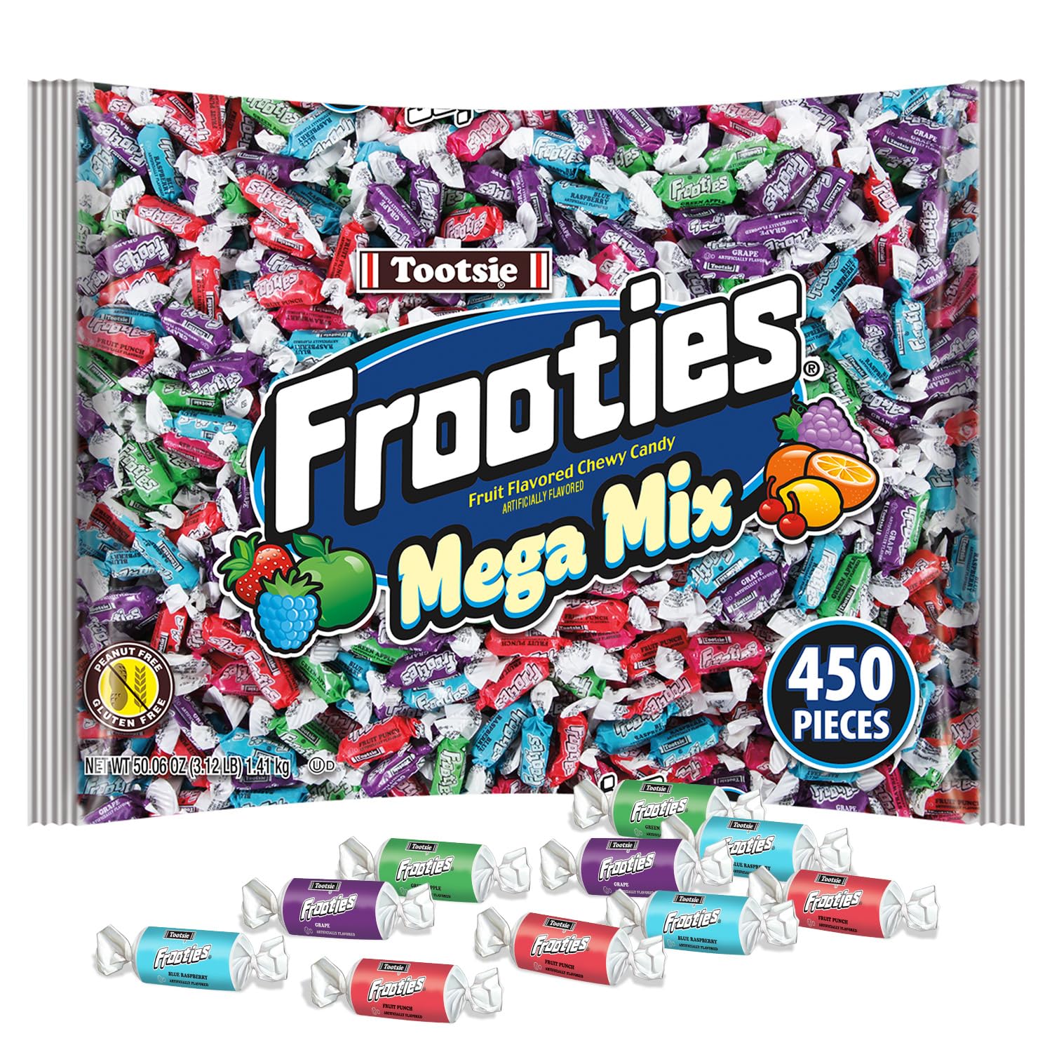 FrootiesMega Mix - 450 Pieces Assorted Fruit Flavor Chewy Candy - Over 3 lb. Bag of Bulk Treats - 50.06 oz