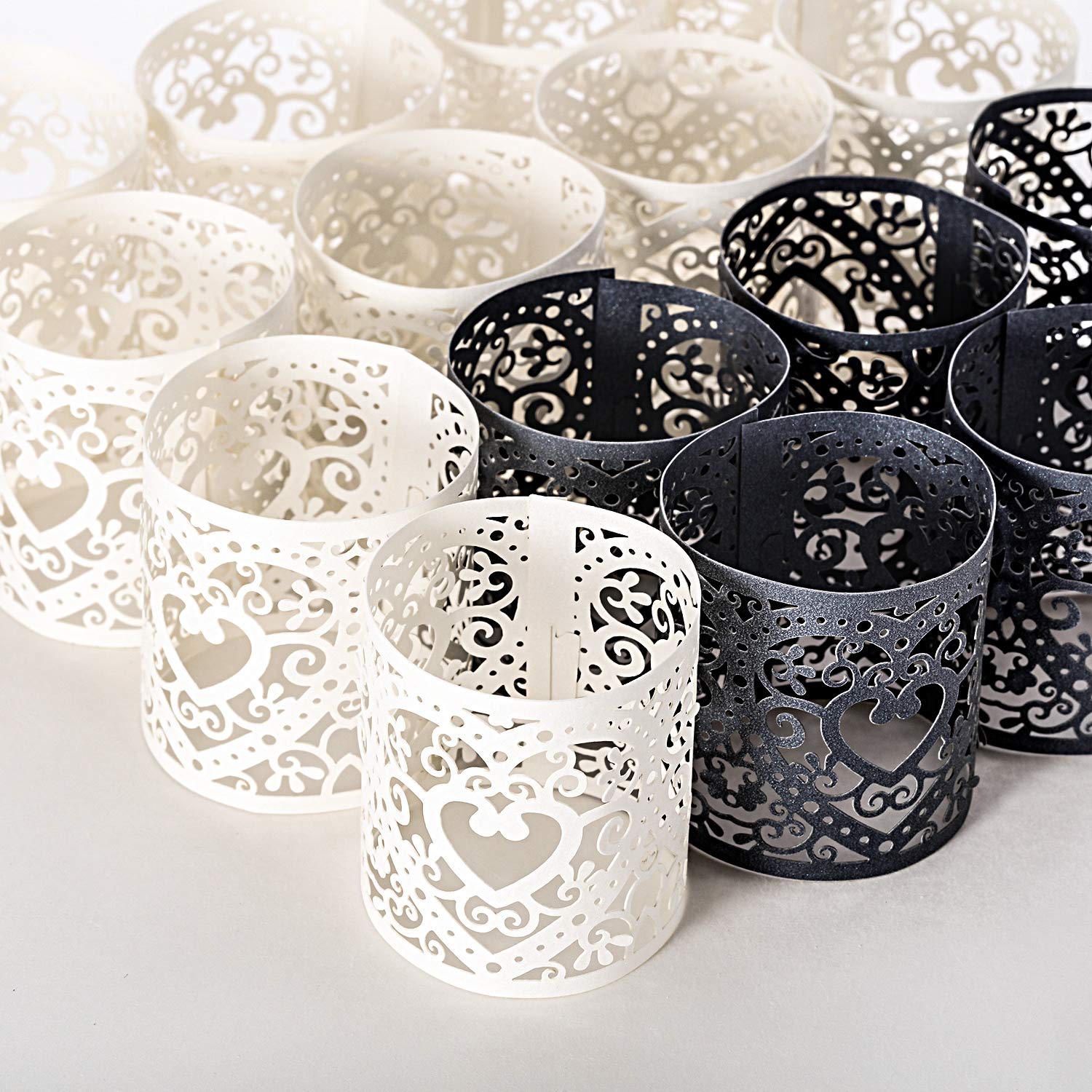 24 Pieces Tea Light Votive Wraps Laser Cut Decorative Wraps Paper Candle Holder for LED Battery Tealight Candles for Valentine's Day Birthday Wedding Party Decoration