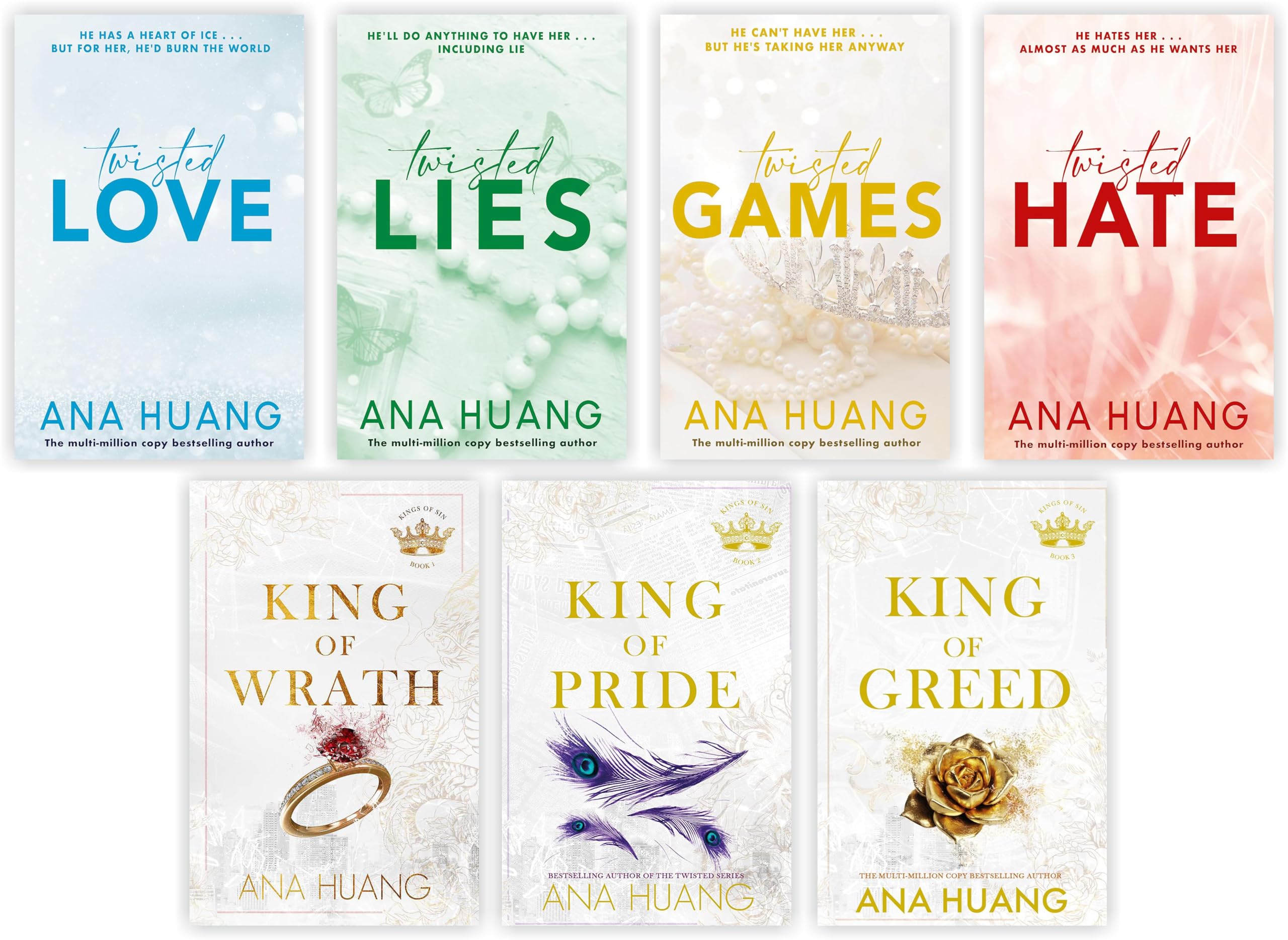 #Best Seller Ana Huang 7 Books collection set: Twisted Love, Games, Hate, Lies & King of Wrath, King of Pride, King of Greed