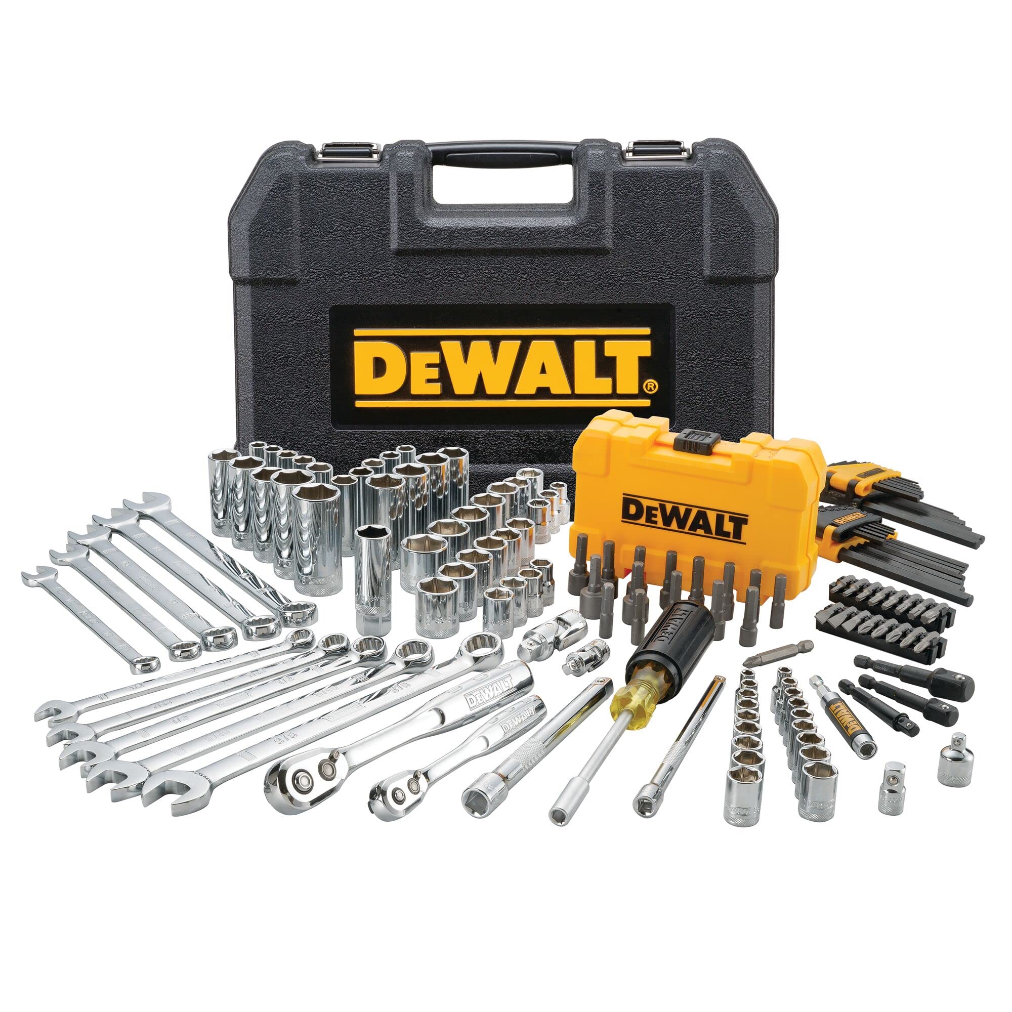 DEWALTMechanics Tools Kit and Socket Set, 142-Piece, 1/4 & 3/8" Drive, MM/SAE (DWMT73802)