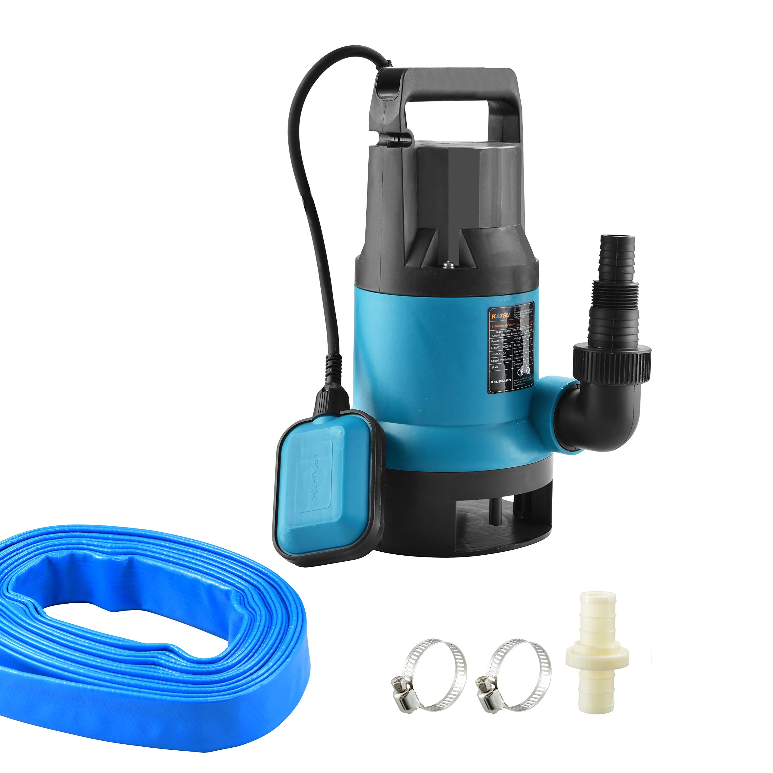 KATSU Garden Submersible Water Pump 400W with 10 Meters 1.1/4" Hose & Quick Coupler Connector