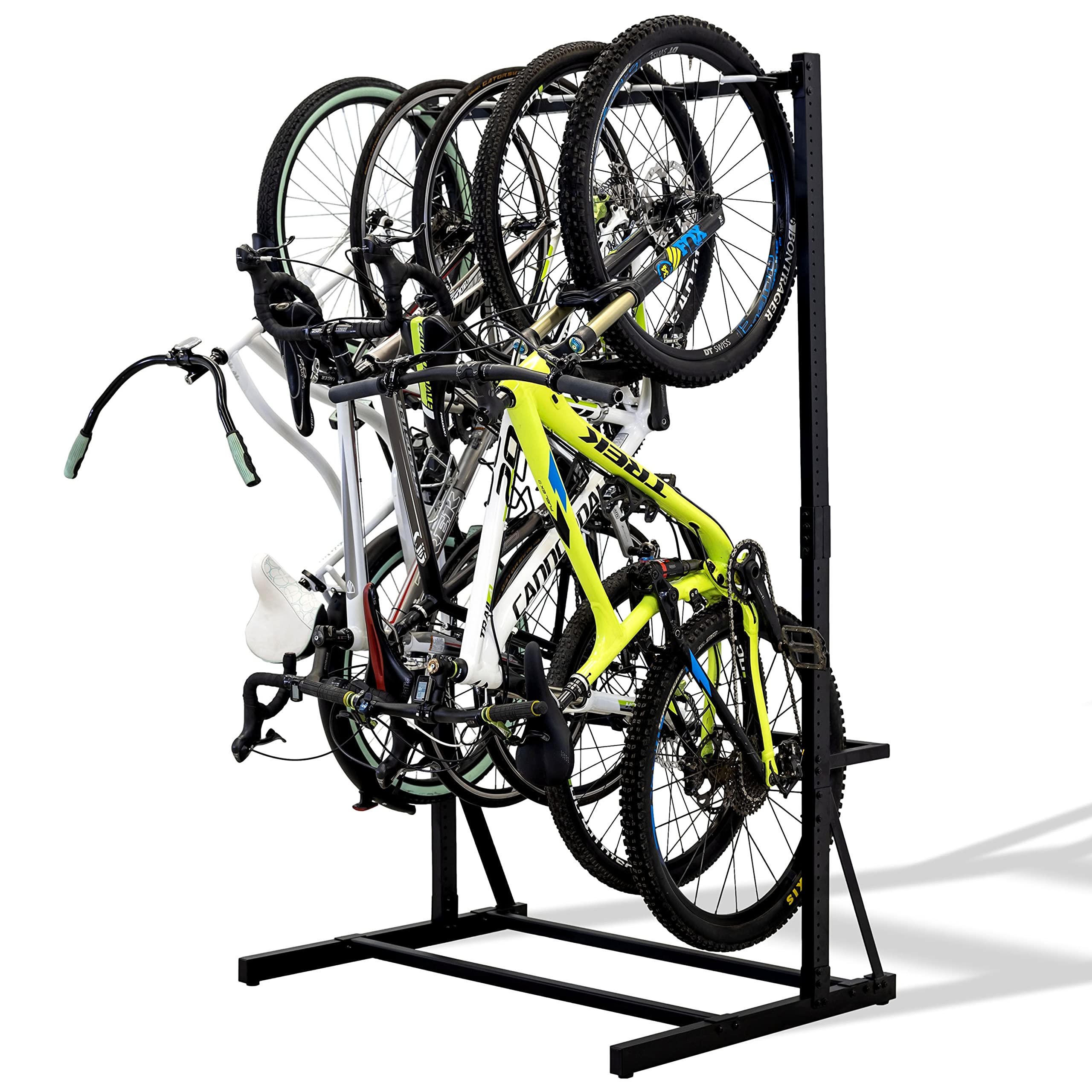 Teal Triangle Freestanding 5 Bike Storage Rack, The Original G-Bike, Indoor Garage Floor Stand, Bicycle Organizer