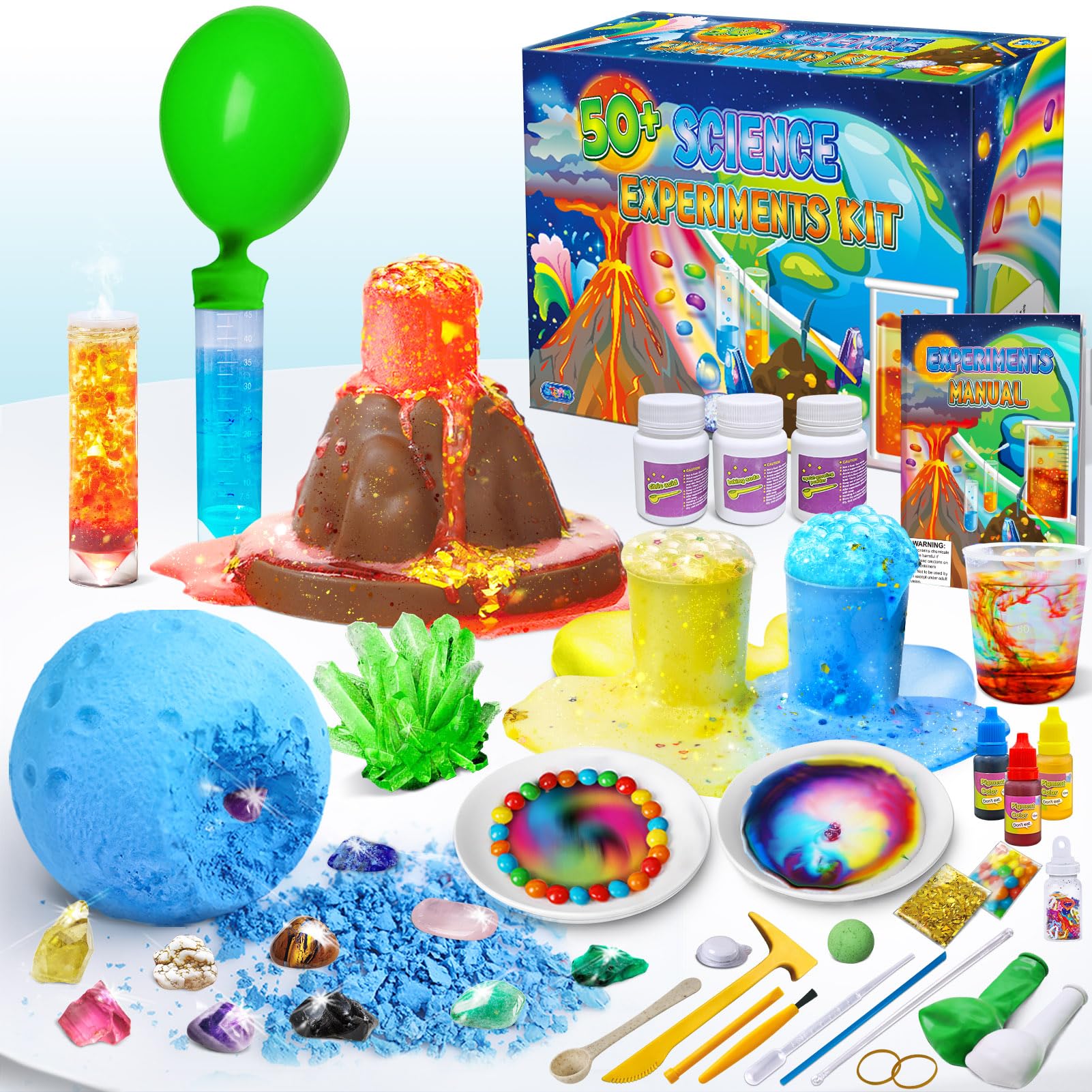 UNGLINGA 50+ Science Lab Experiments Kit for Kids, STEM Activities Educational Scientist Toys Gifts for Boys Girls Chemistry Set, Gemstone, Volcano Eruption