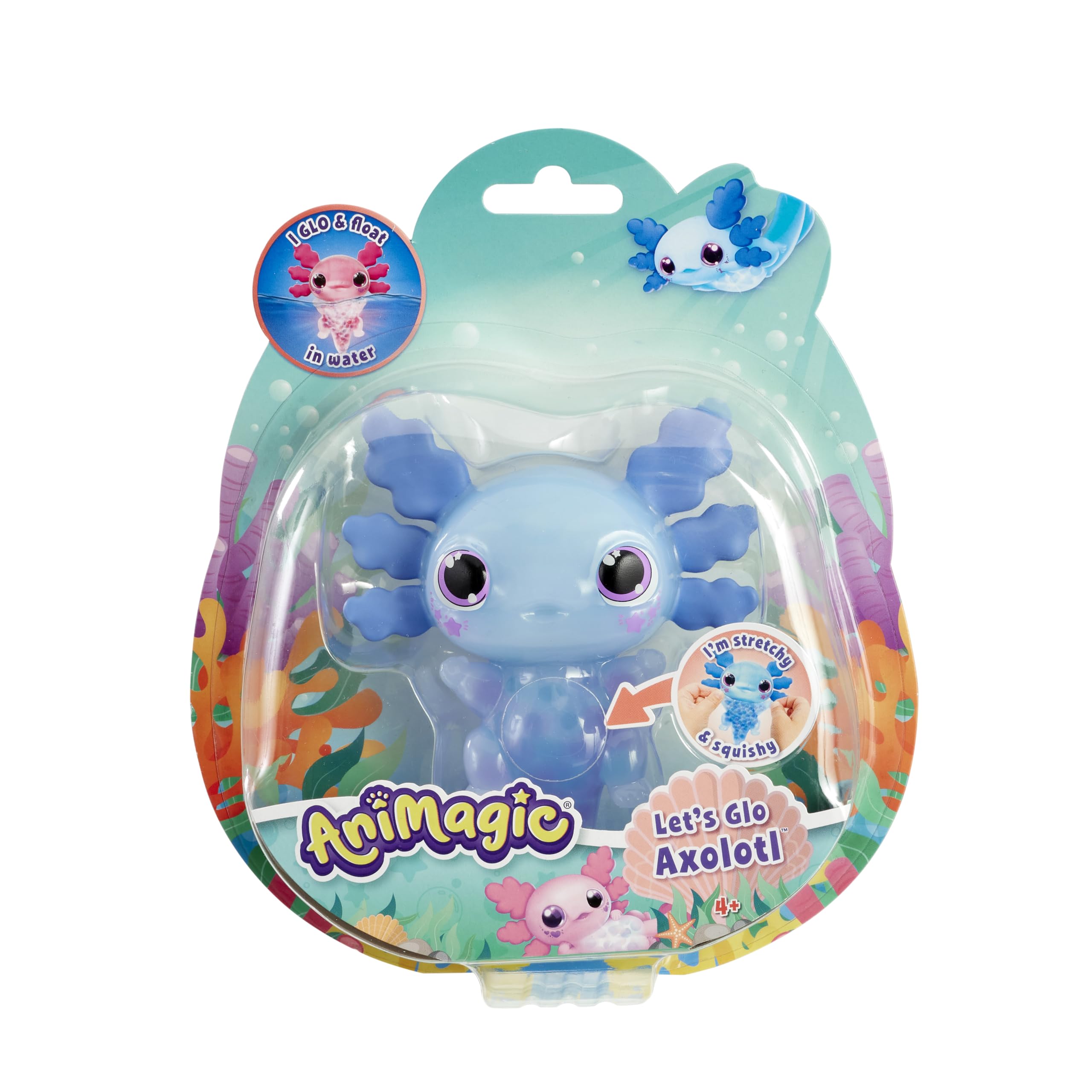 Animagic: Lets Glo Axolotl - Blue | Your Glowing, Floating, Squishy Best Friend | Drop In Water To Watch Them Glow! | Interactive Electronic Pet | For Kids Ages 4+