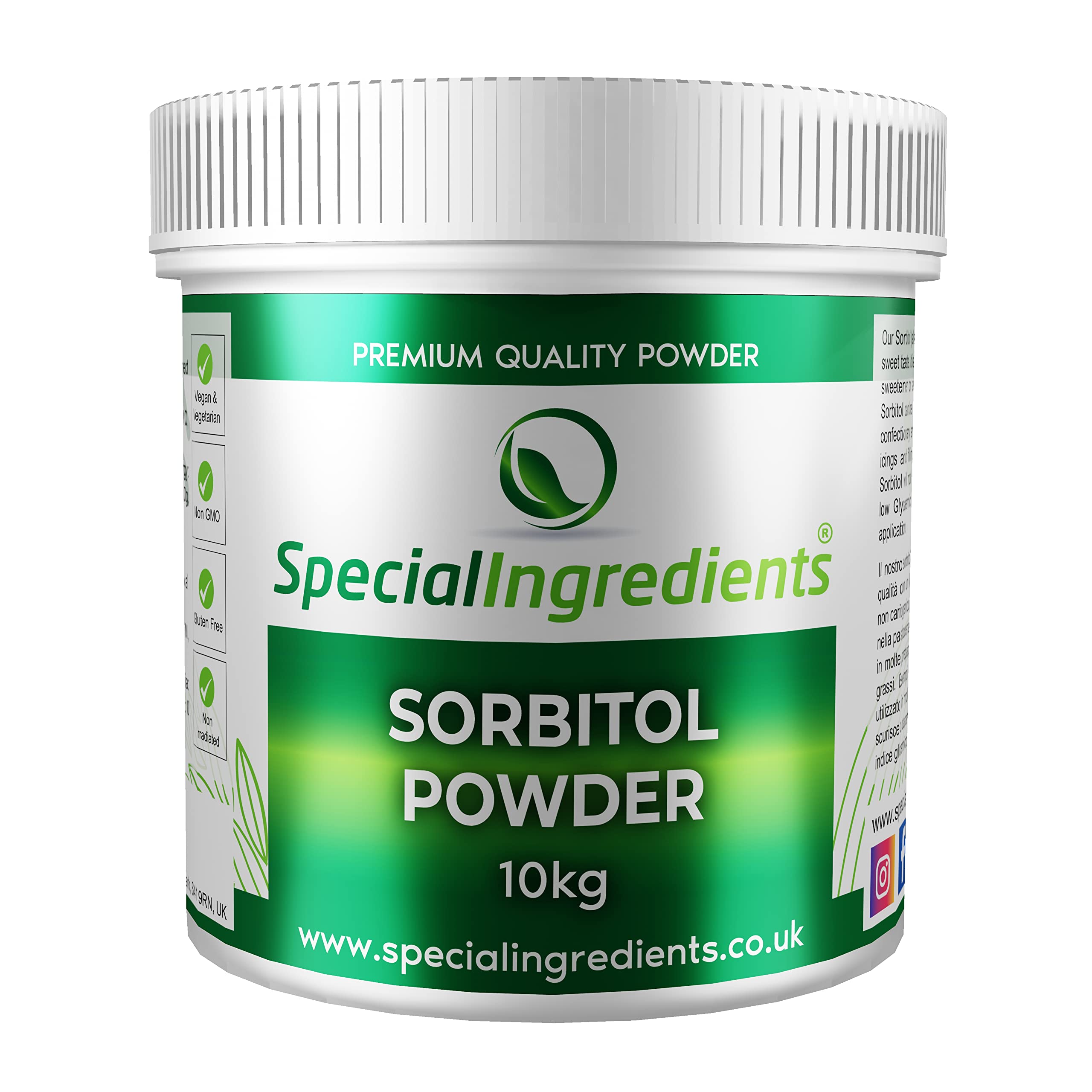 Sorbitol Powder 10kg Premium Quality, Vegan, Non-GMO, Gluten Free, Non-irradiated – Recyclable Container