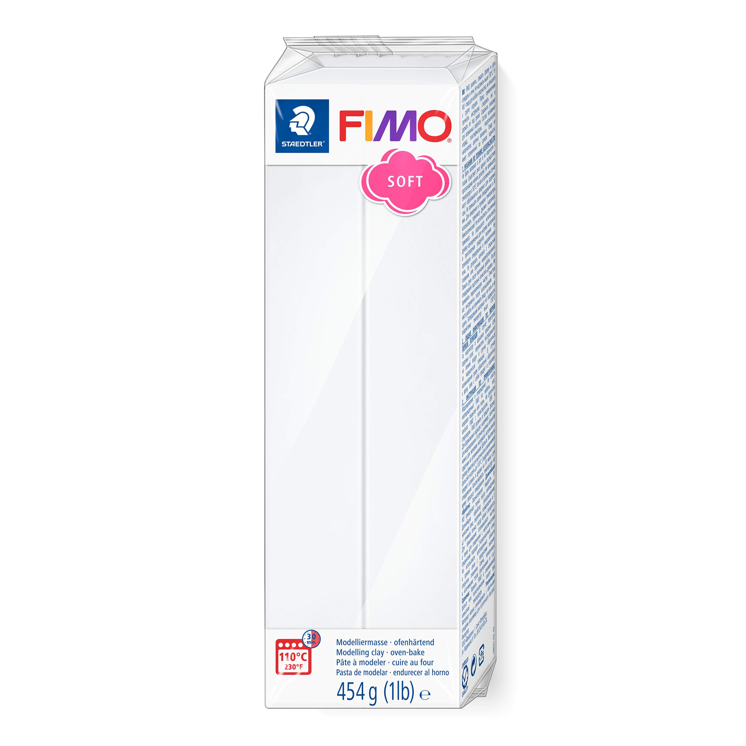 STAEDTLER FIMO Soft Polymer Clay - Oven Bake Clay for Modeling, Jewelry, Sculpting, 1 lb Block, White 8021-0, 454 (8021-1LB-0)