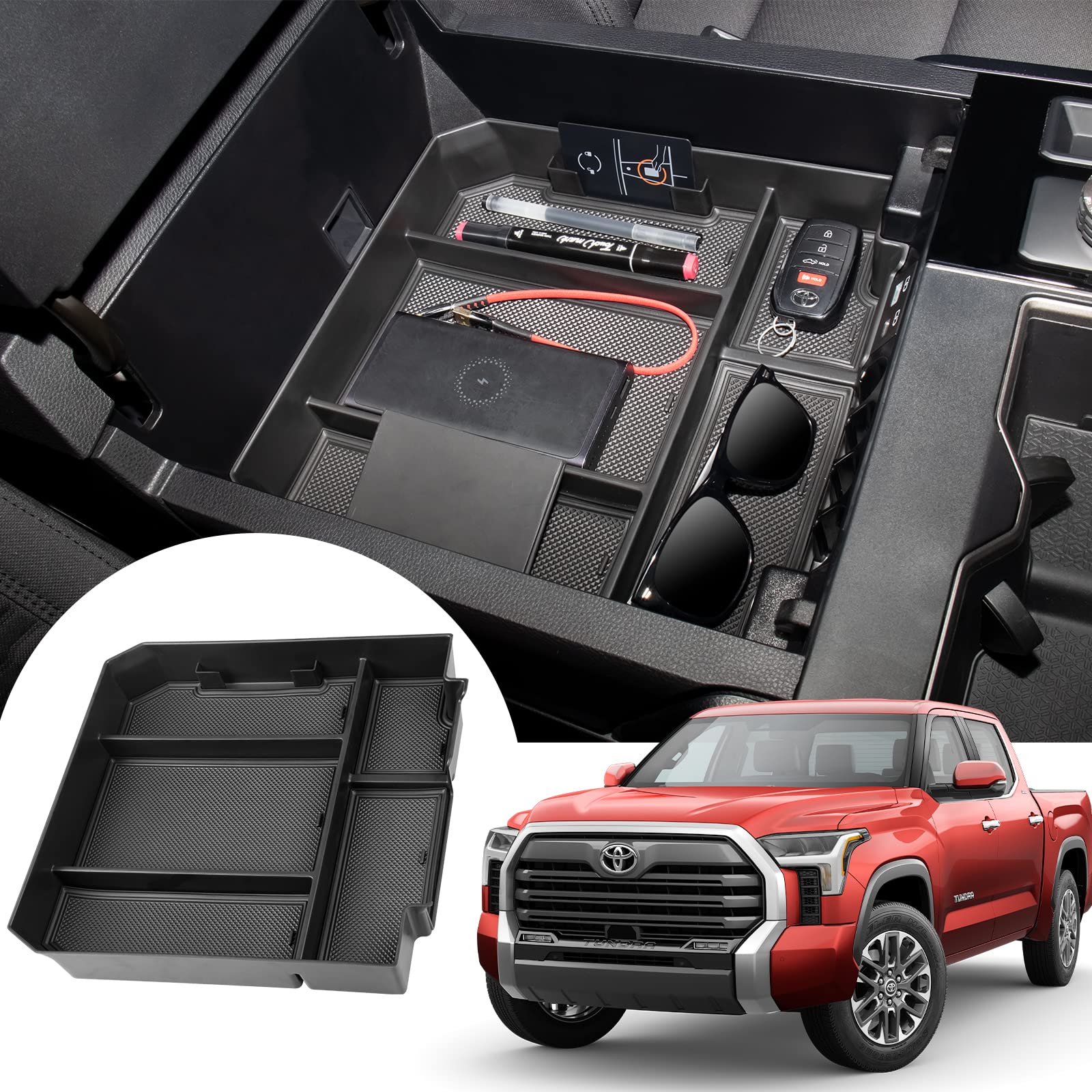 Center Console Organizer Compatible with 2022 2023 Toyota Tundra 2023 Toyota Sequoia Accessories Compartment Tray Insert Armrest Storage Box