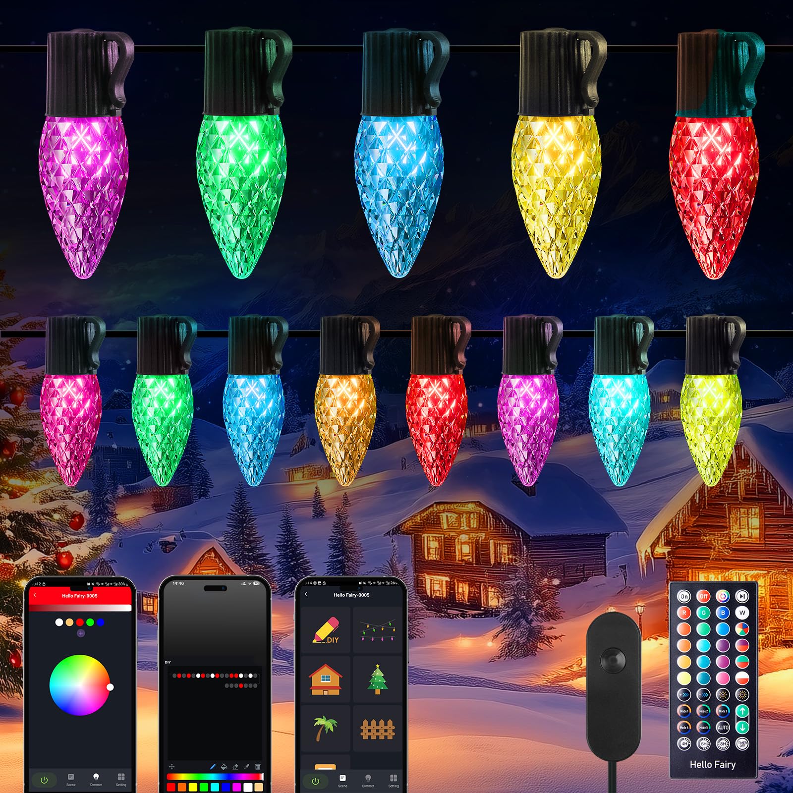 Brightown C9 LED Christmas Lights Outdoor, 150LED RGB Smart Christmas Tree Lights Music Sync DIY APP Controlled, Waterproof Connectable C9 String Lights for House Indoor Patio Xmas Decoration