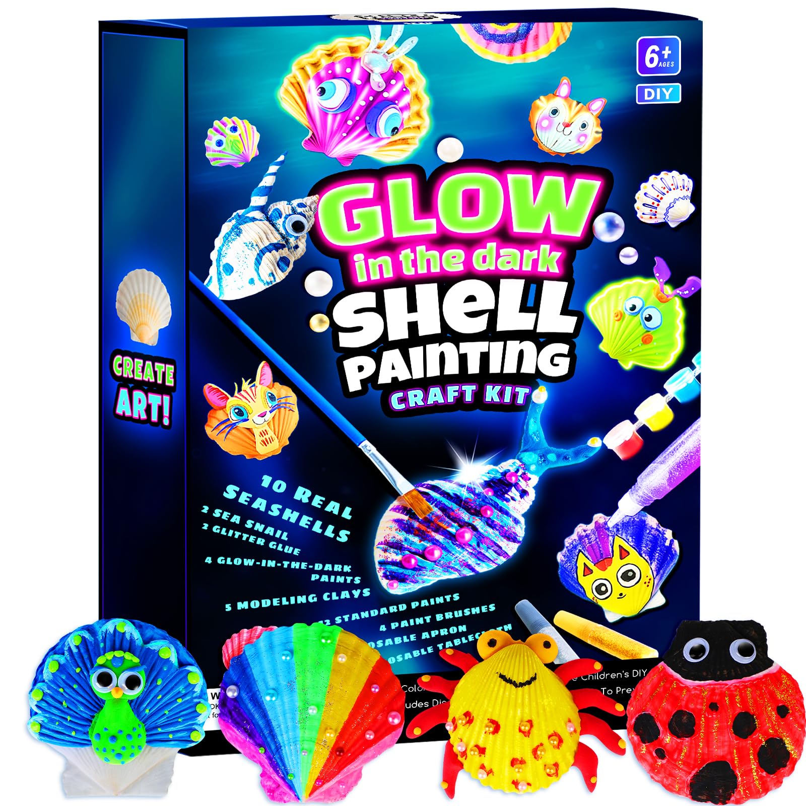 EPUMP Shell Painting Kit for Kids - Glow in The Dark Arts and Crafts for Boys Girls Kids Ages 6-12, Kids Crafts 8-12, Art Supplies, Creative Arts and Crafts Toys Christmas Birthday Party Gifts