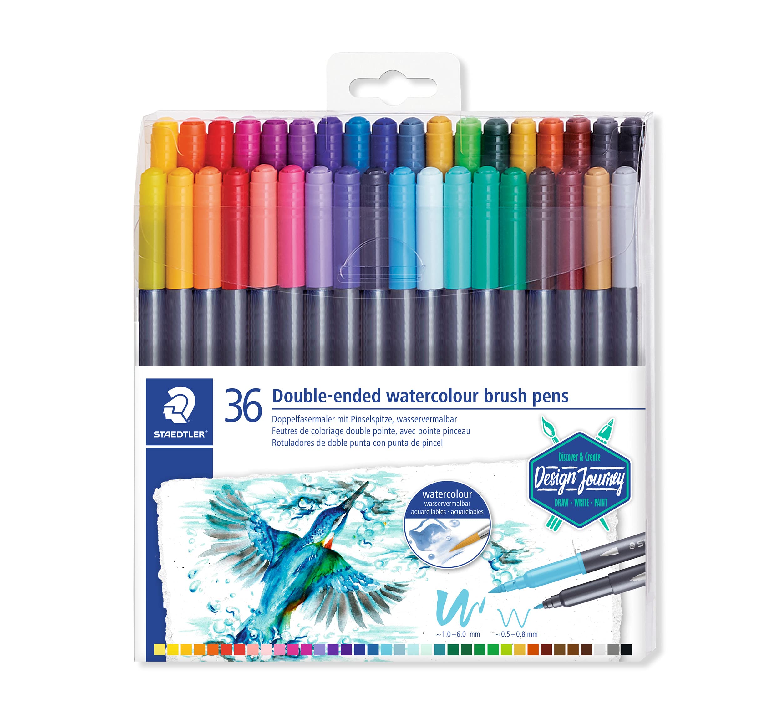 STAEDTLER3001 Tb36 Double Ended Watercolour Brush Pens, Assorted Colour, Pack Of 36